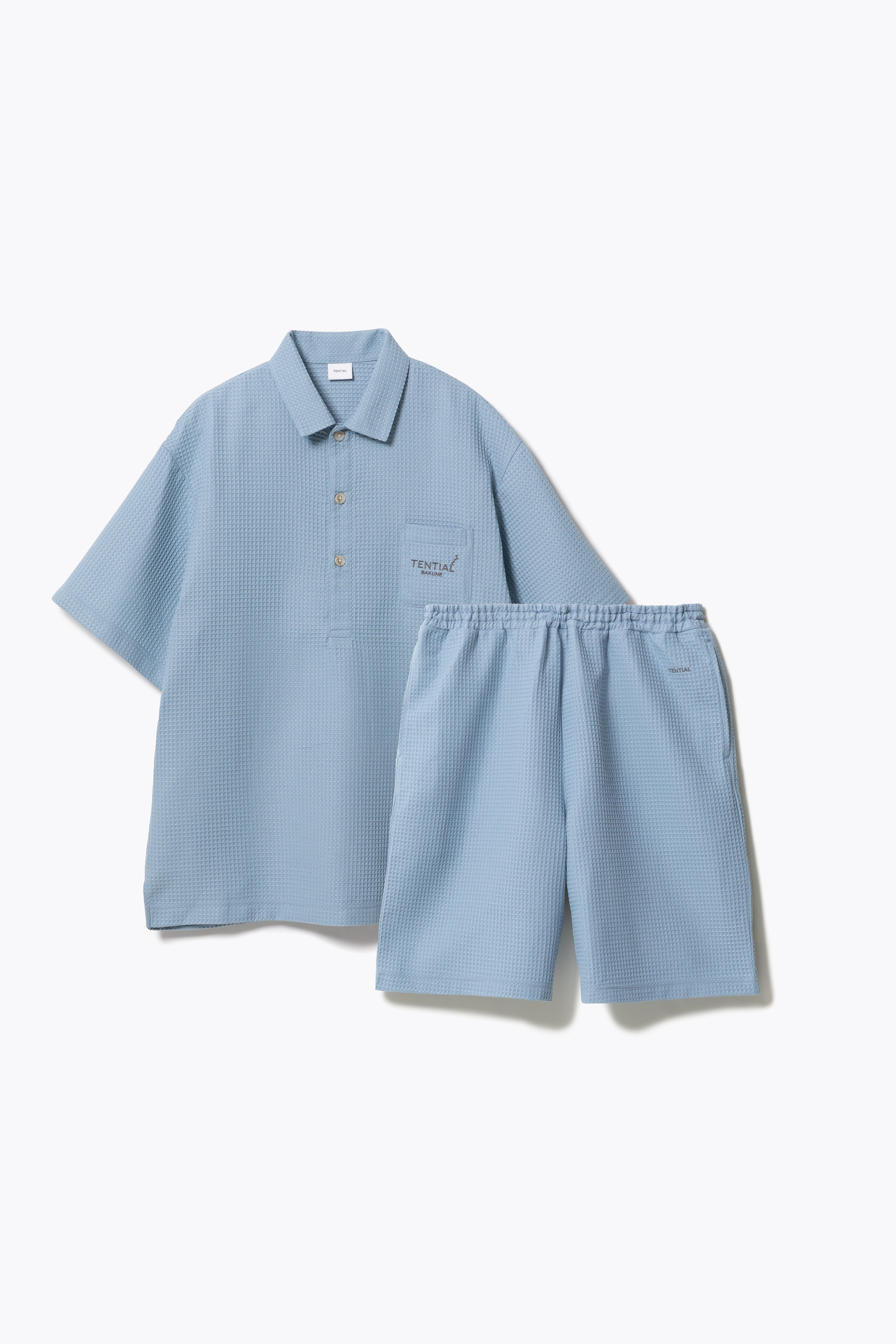 BAKUNE Waffle Men's Short Sleeve Button Down Pullover / Short Pants