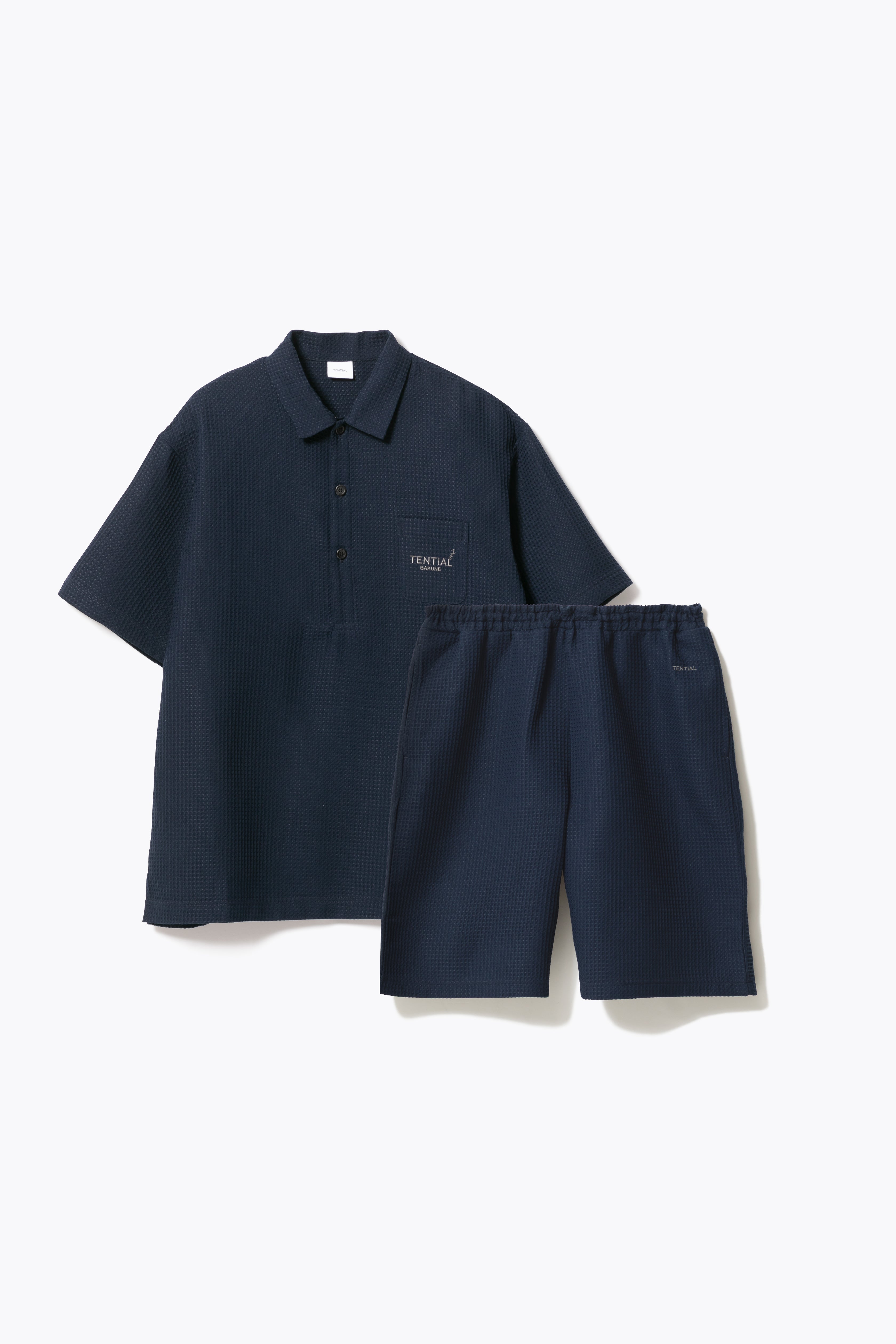 BAKUNE Waffle Men's Short Sleeve Button Down Pullover / Short Pants