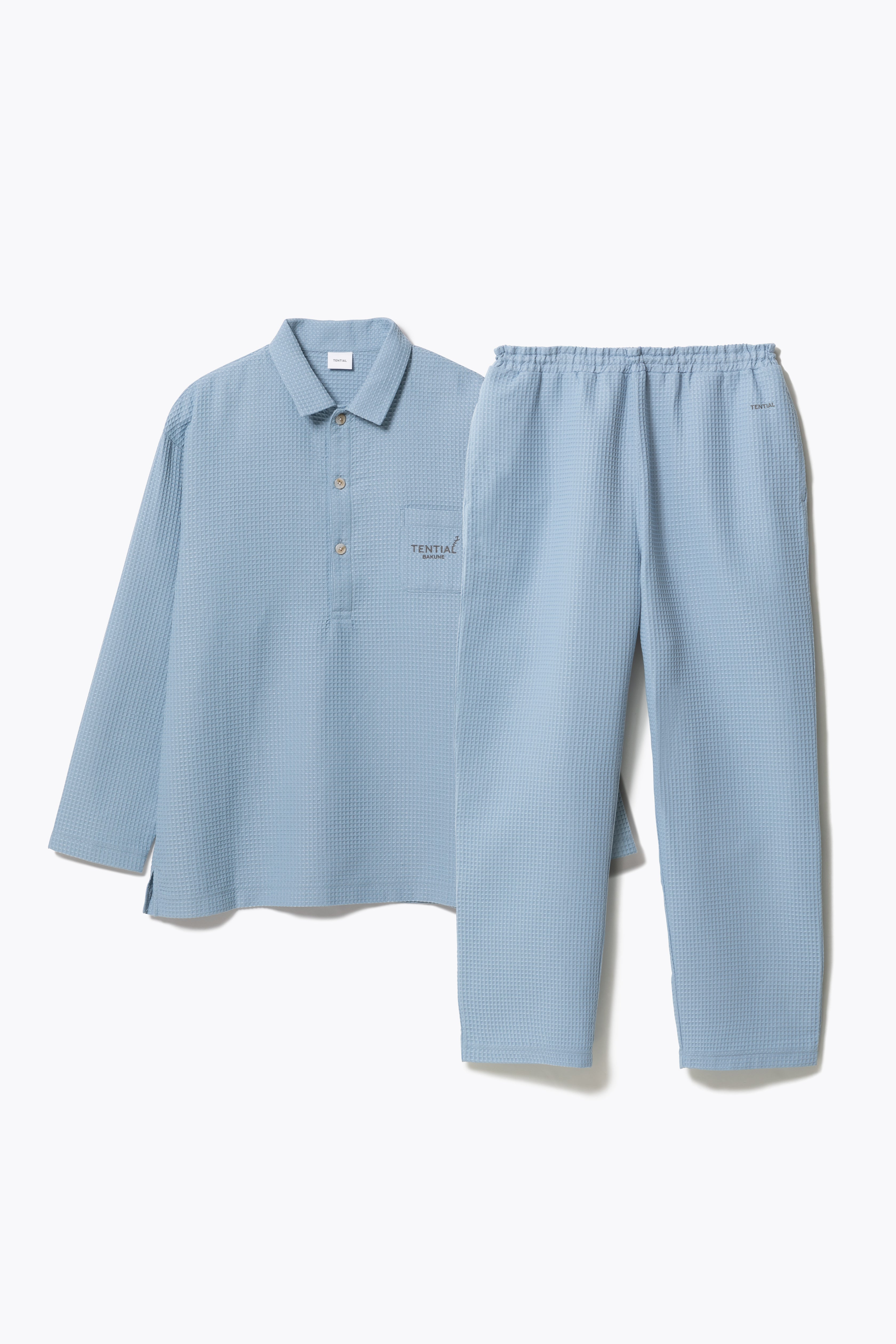 BAKUNE Waffle Men's Long Sleeve Button Down Pullover / Long Pants