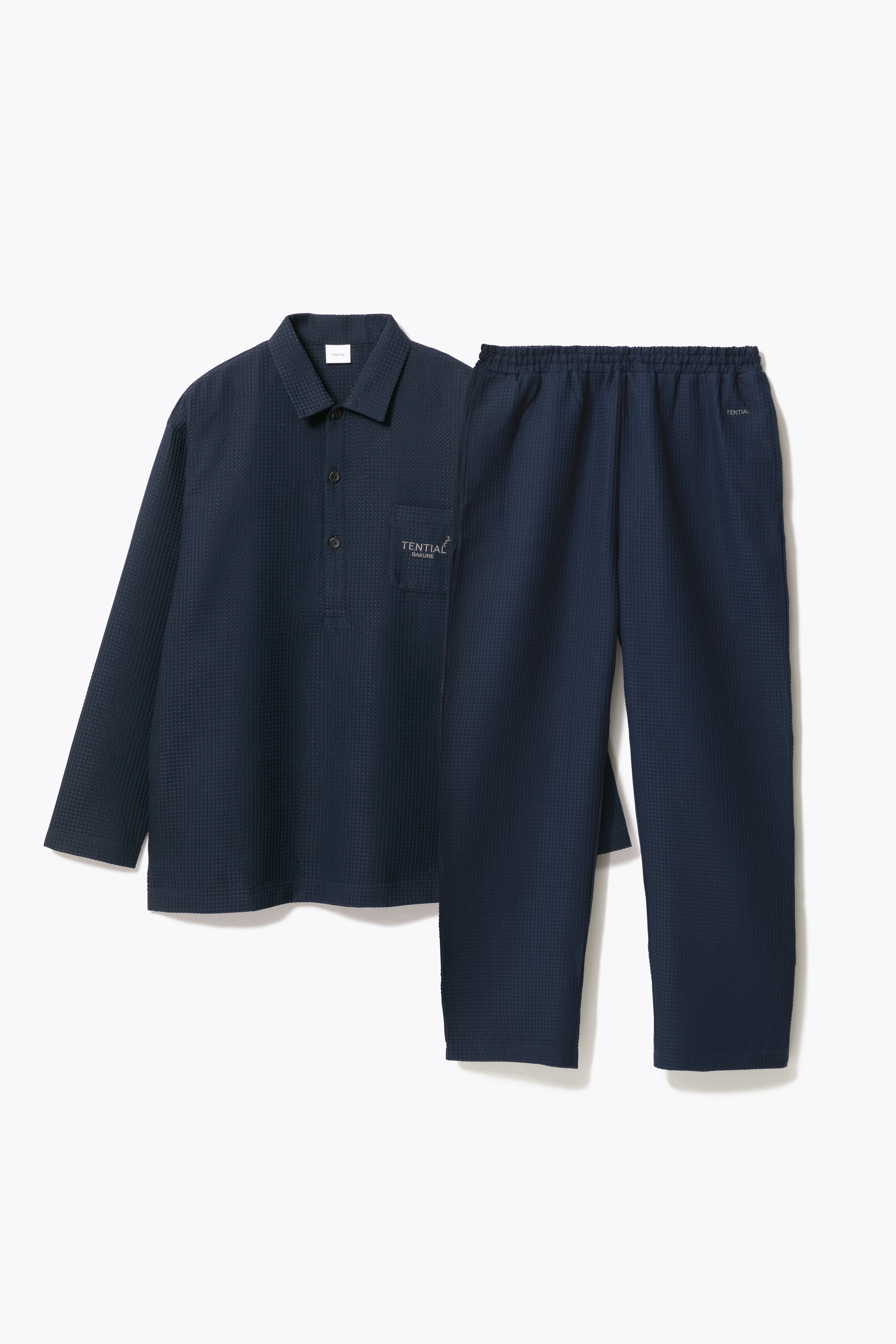 BAKUNE Waffle Men's Long Sleeve Button Down Pullover / Long Pants