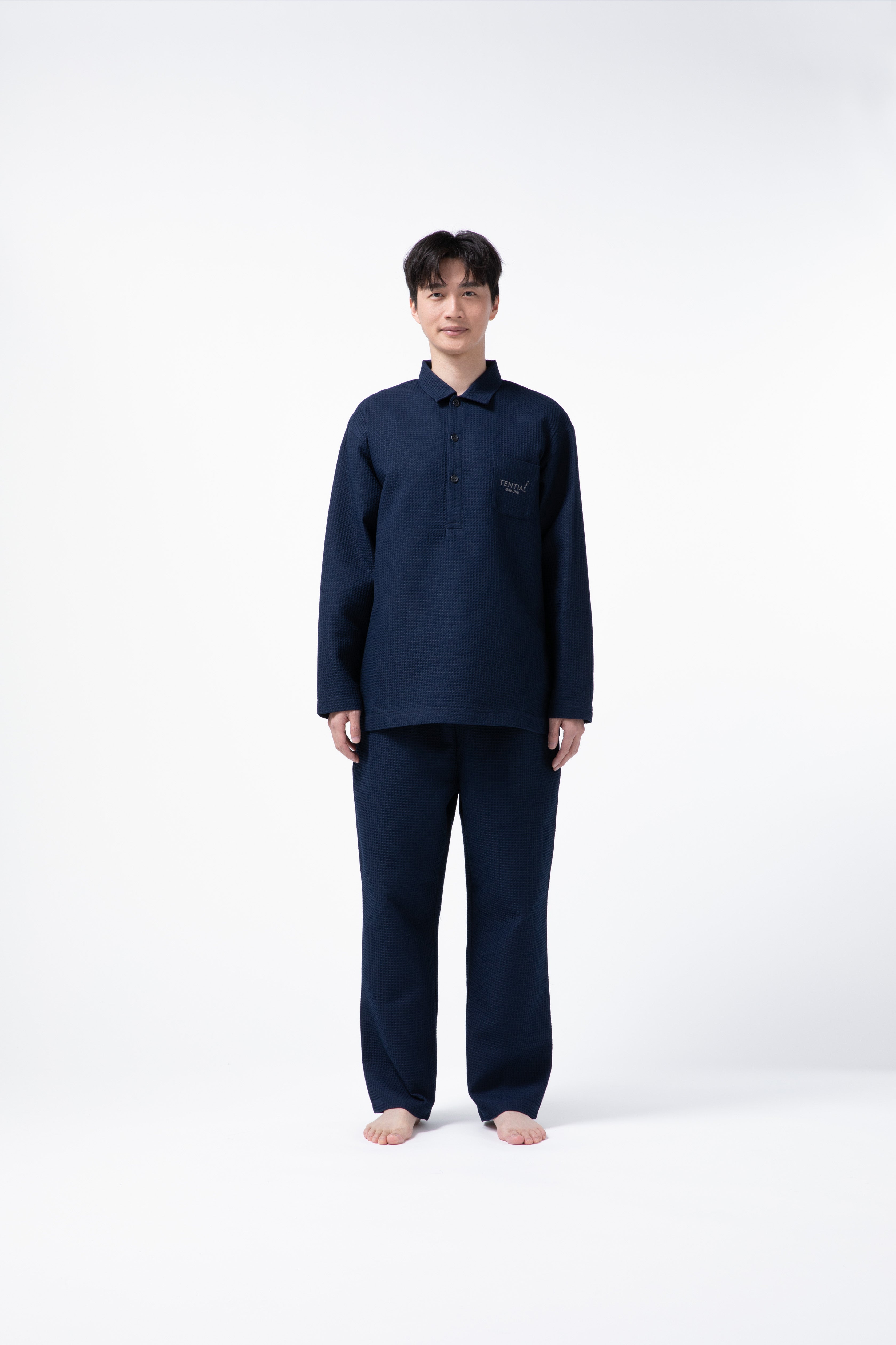 BAKUNE Waffle Men's Long Sleeve Button Down Pullover / Long Pants