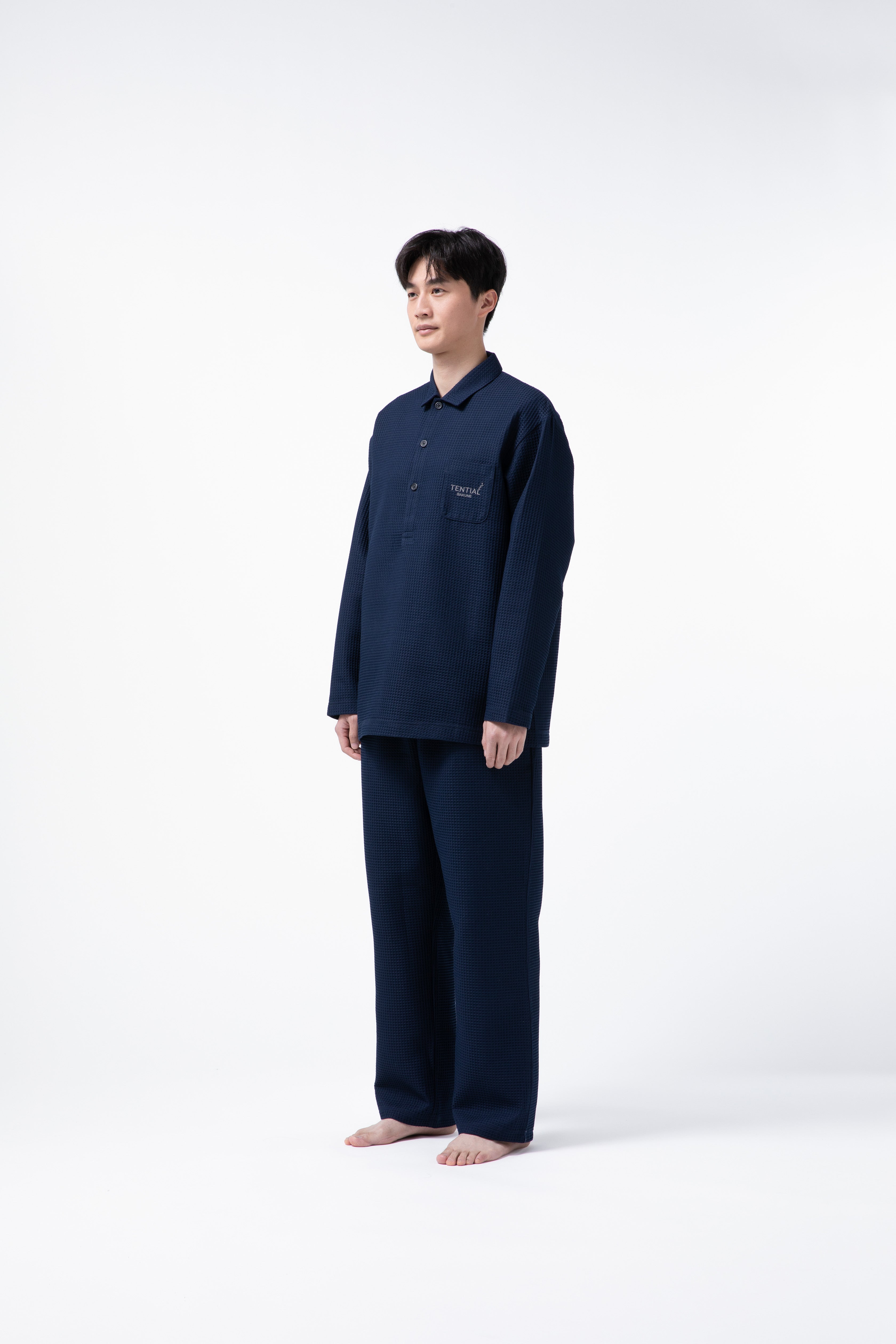 BAKUNE Waffle Men's Long Sleeve Button Down Pullover / Long Pants