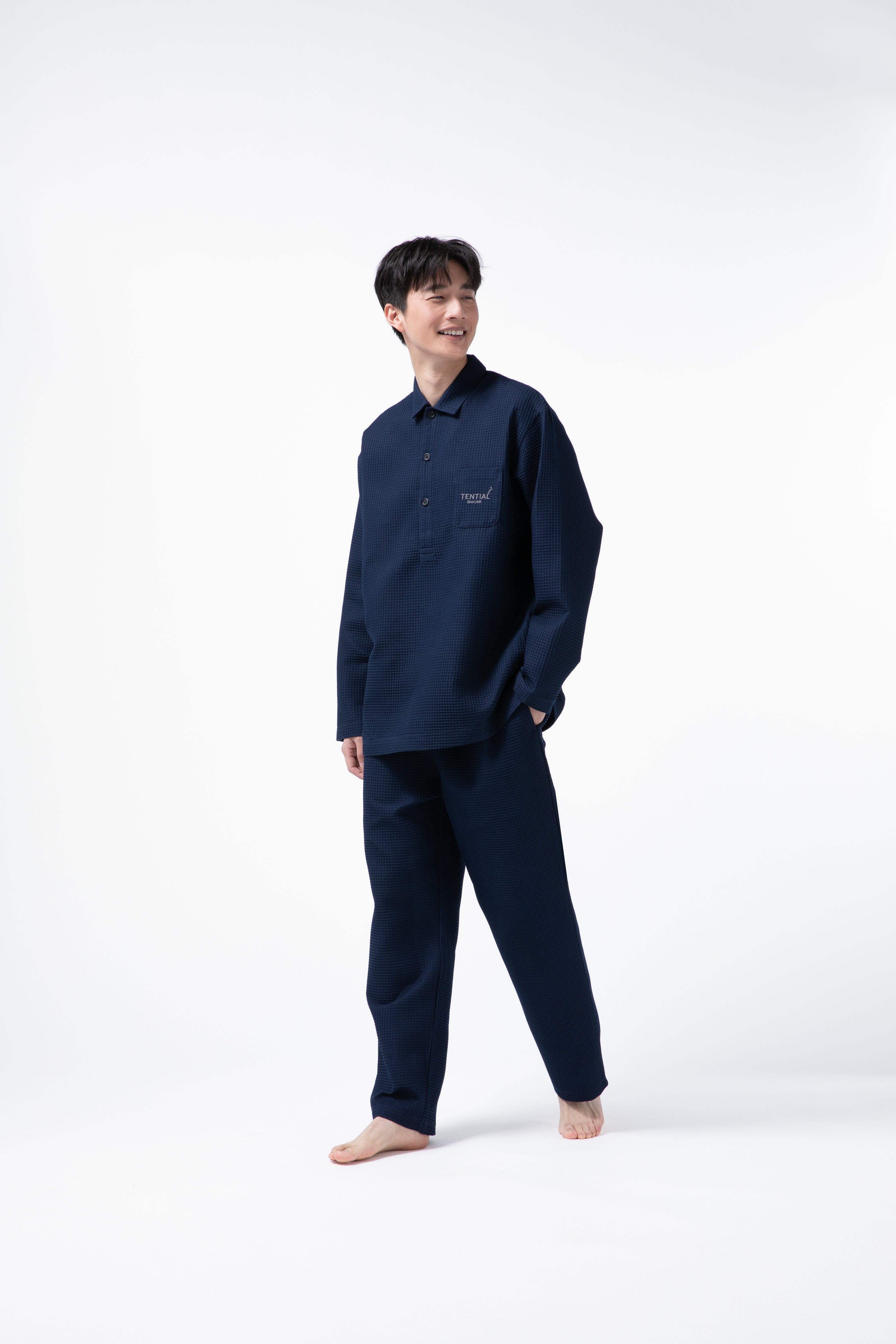 BAKUNE Waffle Men's Long Sleeve Button Down Pullover / Long Pants