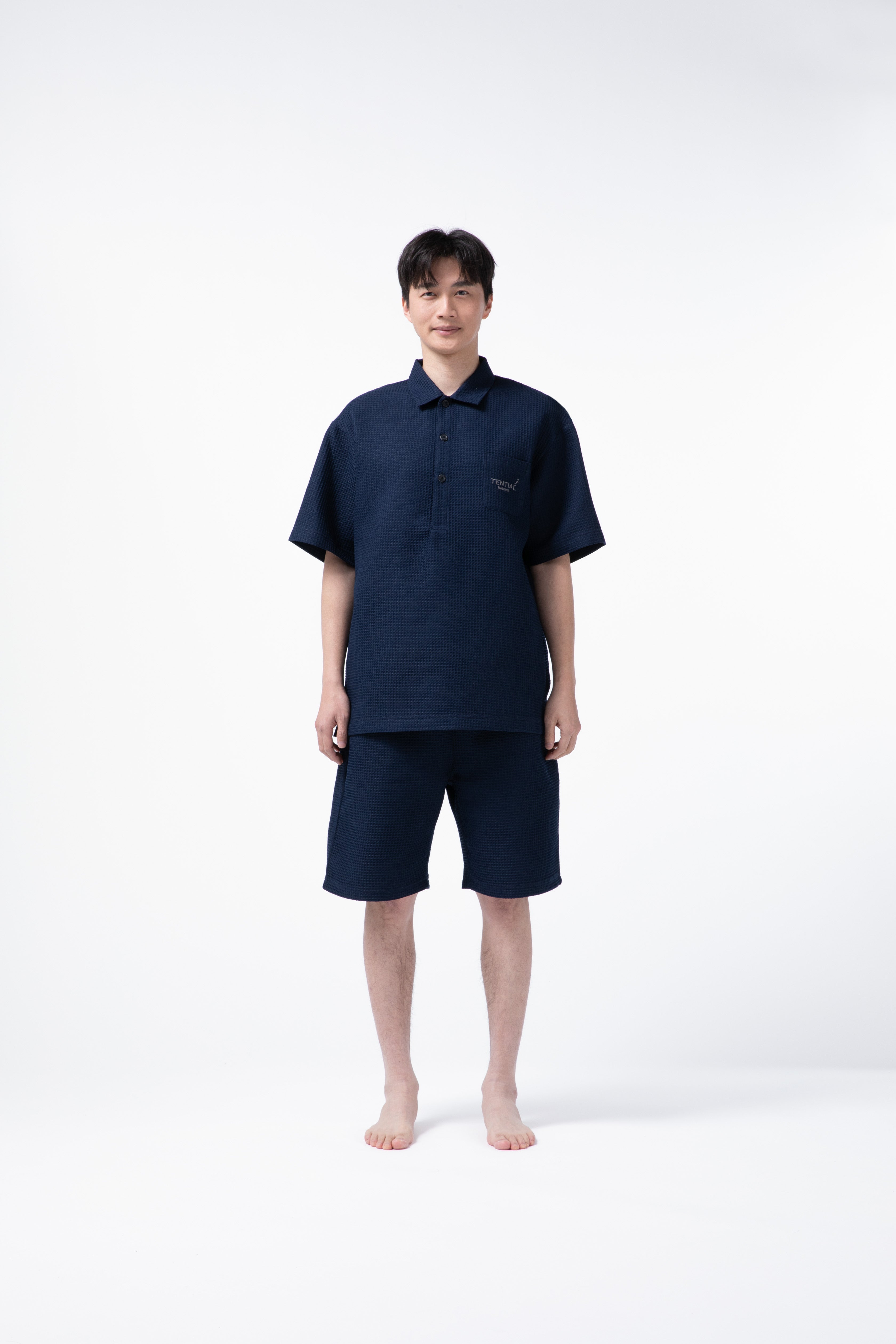 BAKUNE Waffle Men's Short Sleeve Button Down Pullover / Short Pants