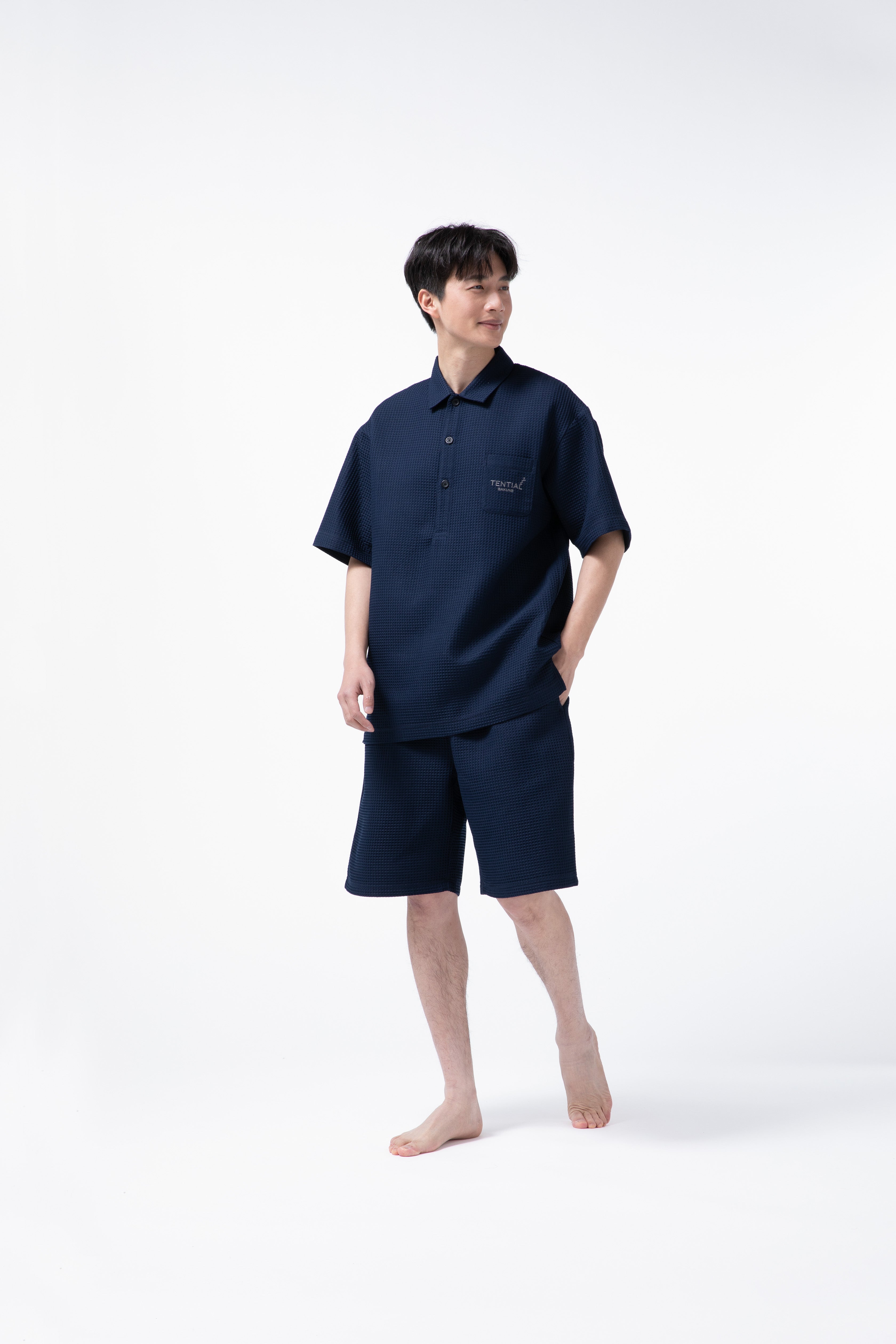BAKUNE Waffle Men's Short Sleeve Button Down Pullover / Short Pants