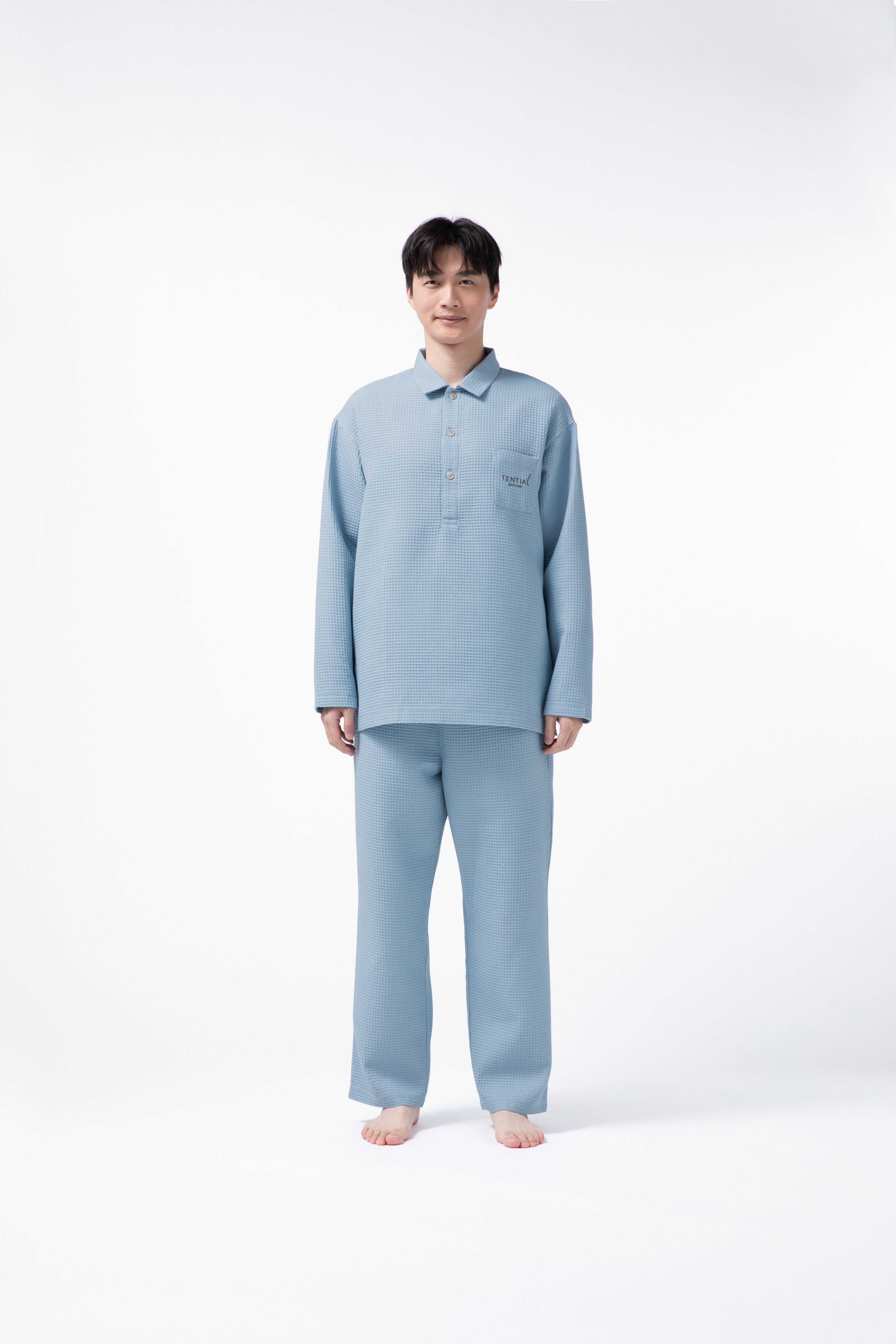 BAKUNE Waffle Men's Long Sleeve Button Down Pullover / Long Pants