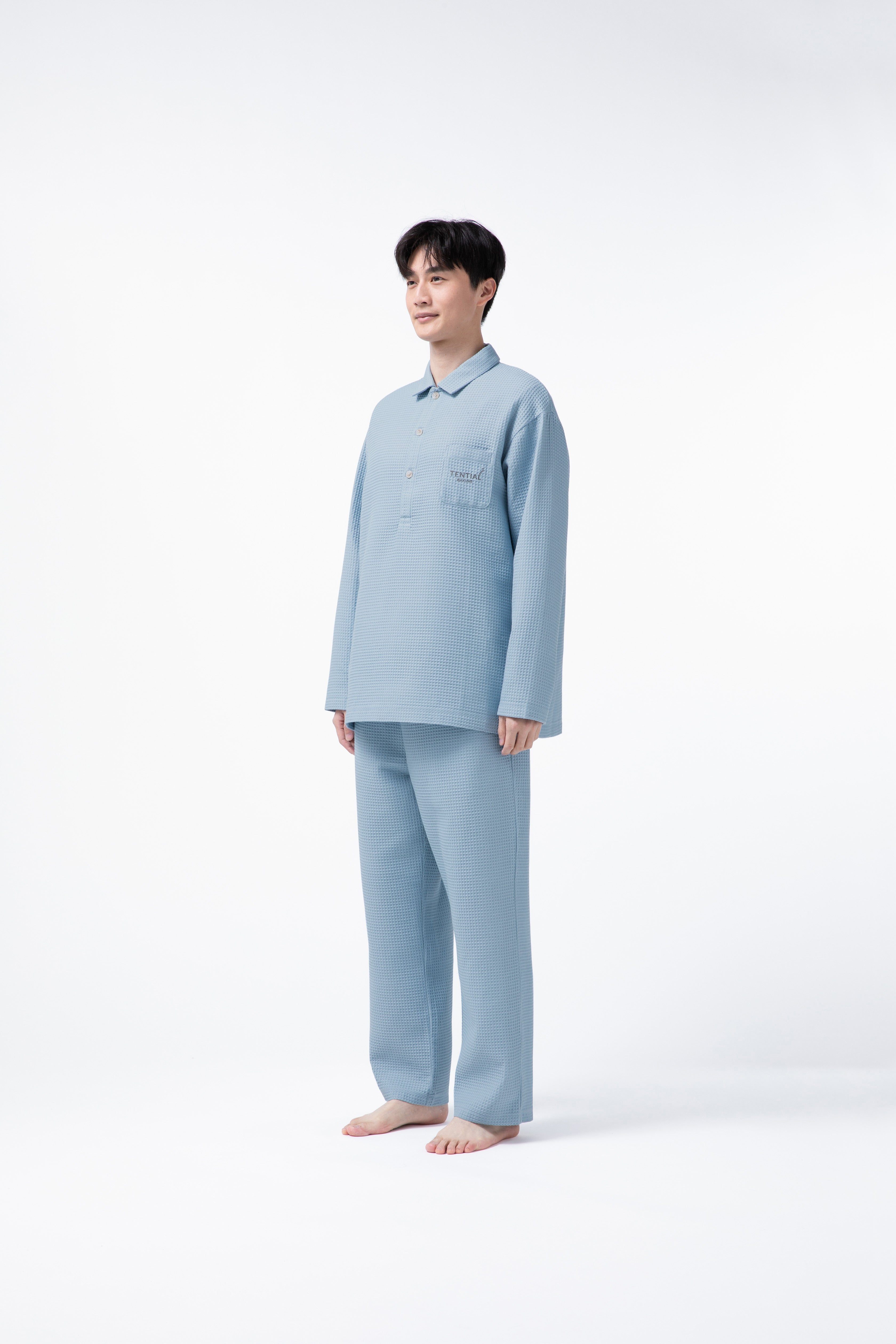 BAKUNE Waffle Men's Long Sleeve Button Down Pullover / Long Pants