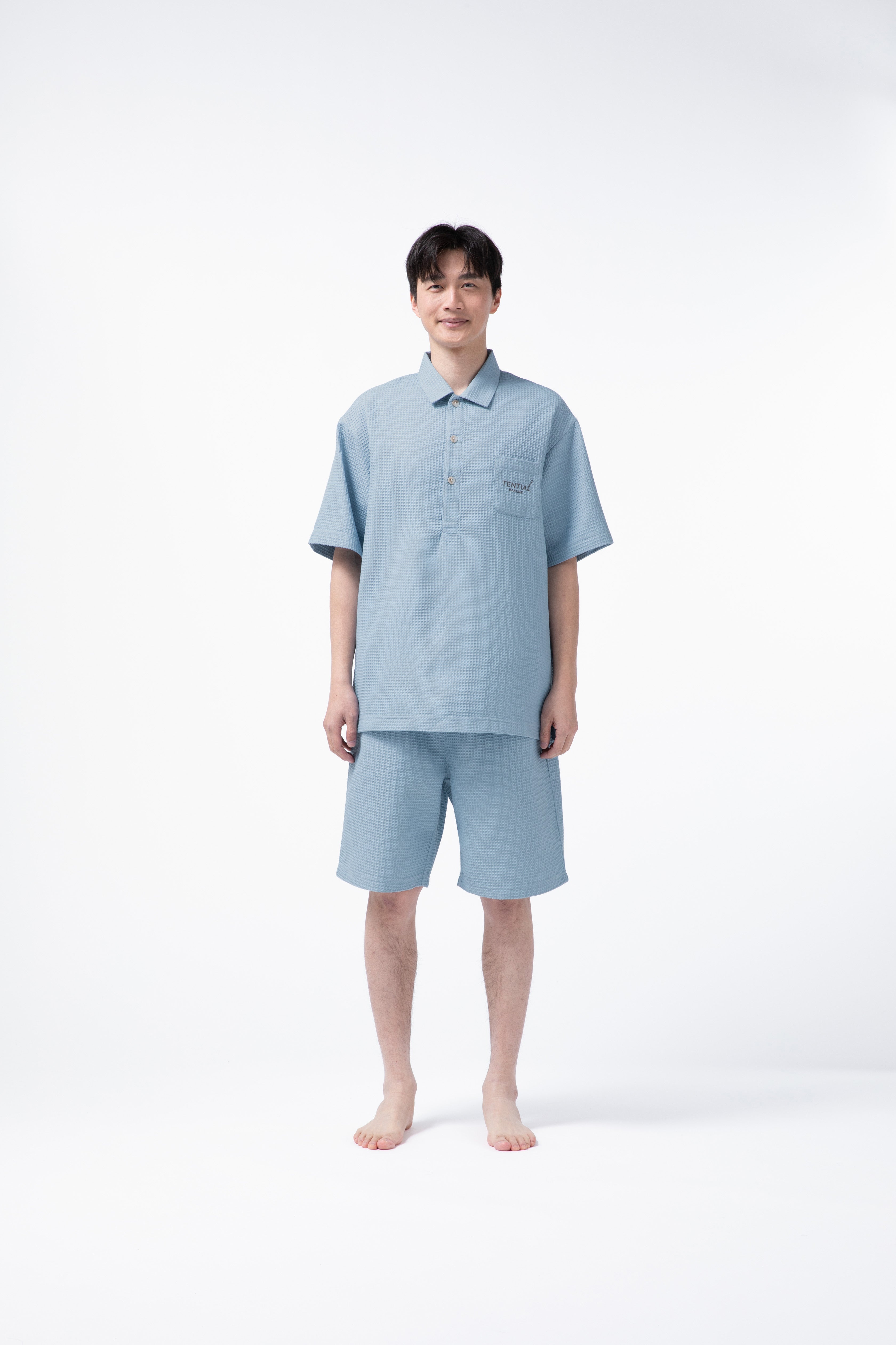 BAKUNE Waffle Men's Short Sleeve Button Down Pullover / Short Pants