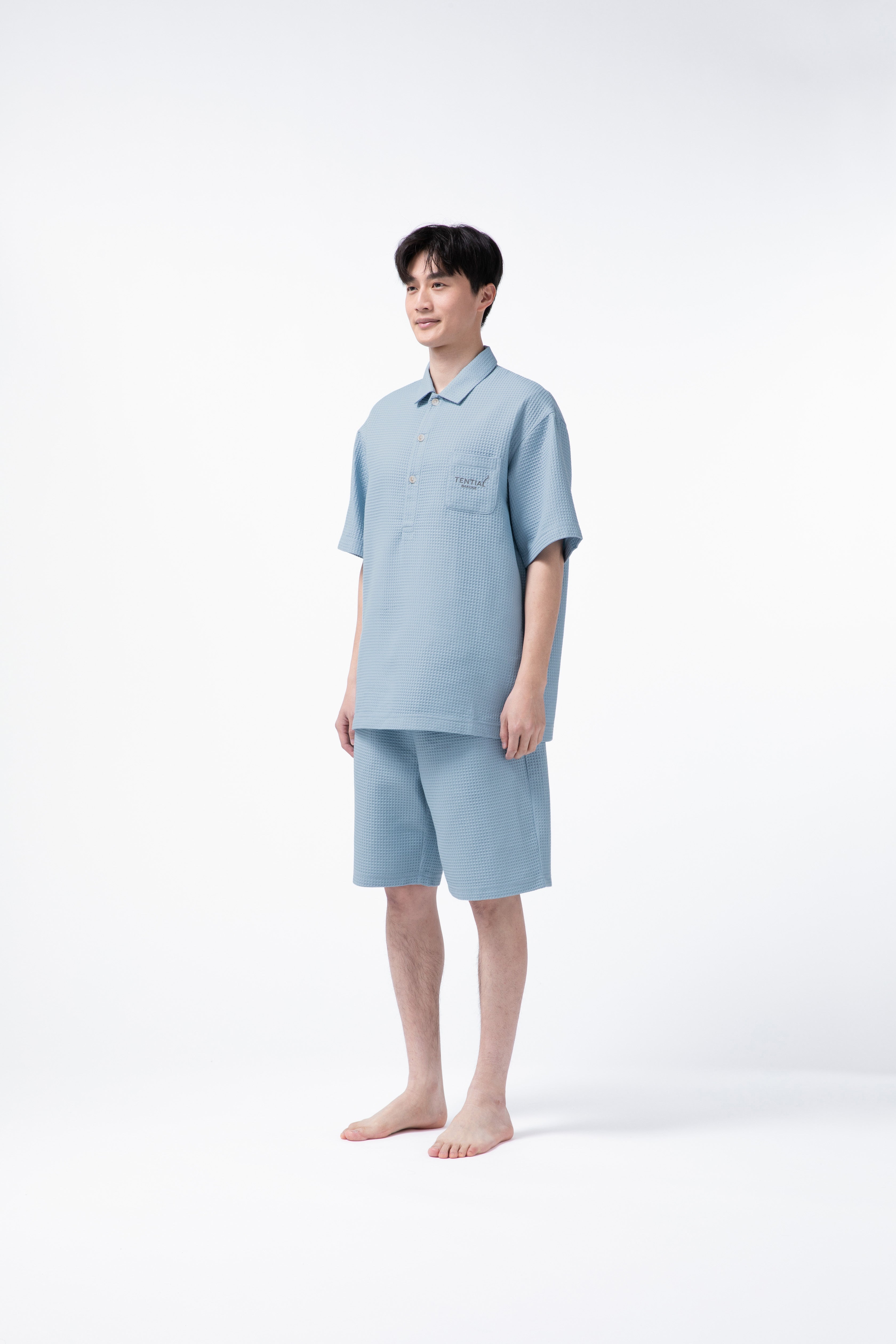 BAKUNE Waffle Men's Short Sleeve Button Down Pullover / Short Pants