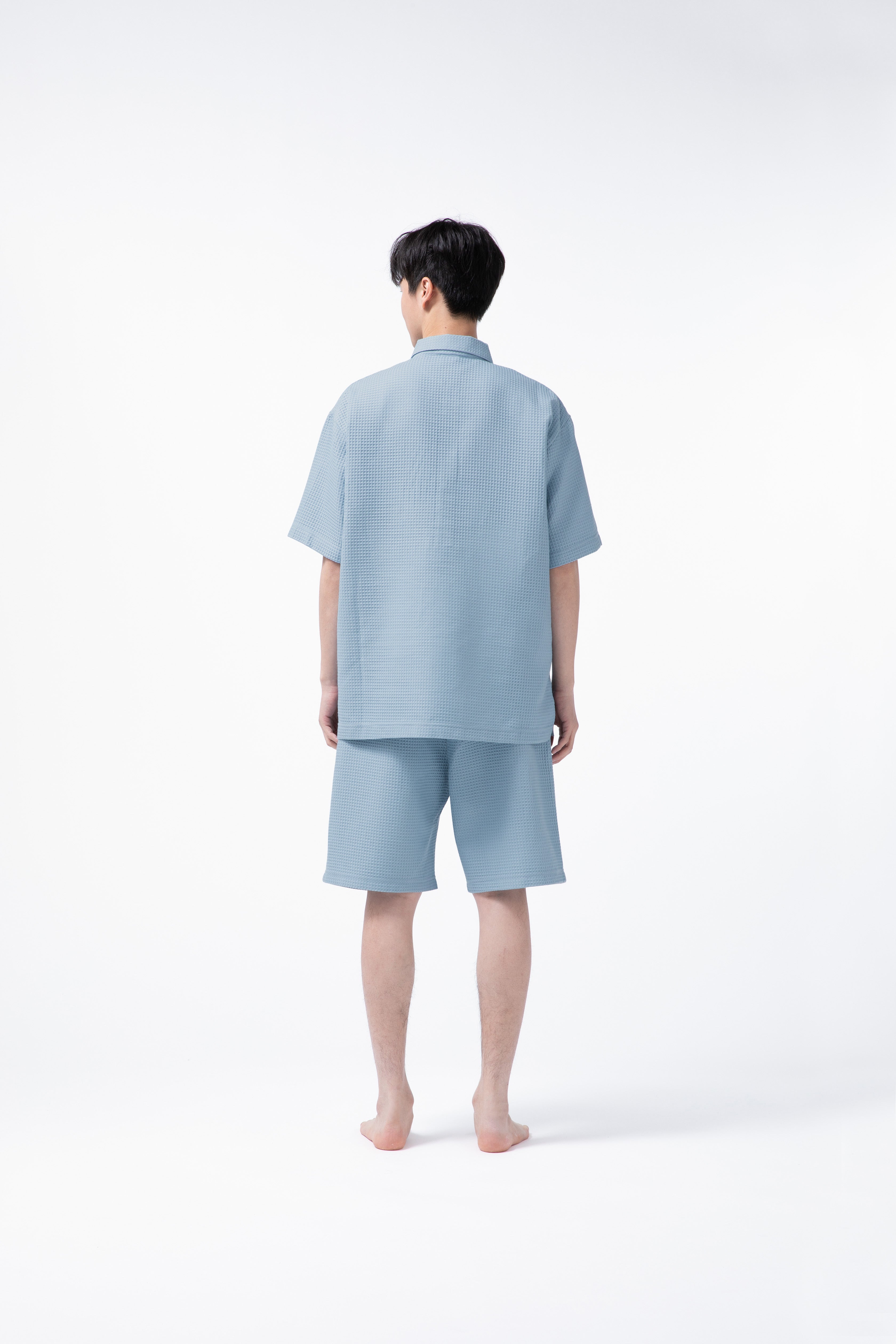 BAKUNE Waffle Men's Short Sleeve Button Down Pullover / Short Pants