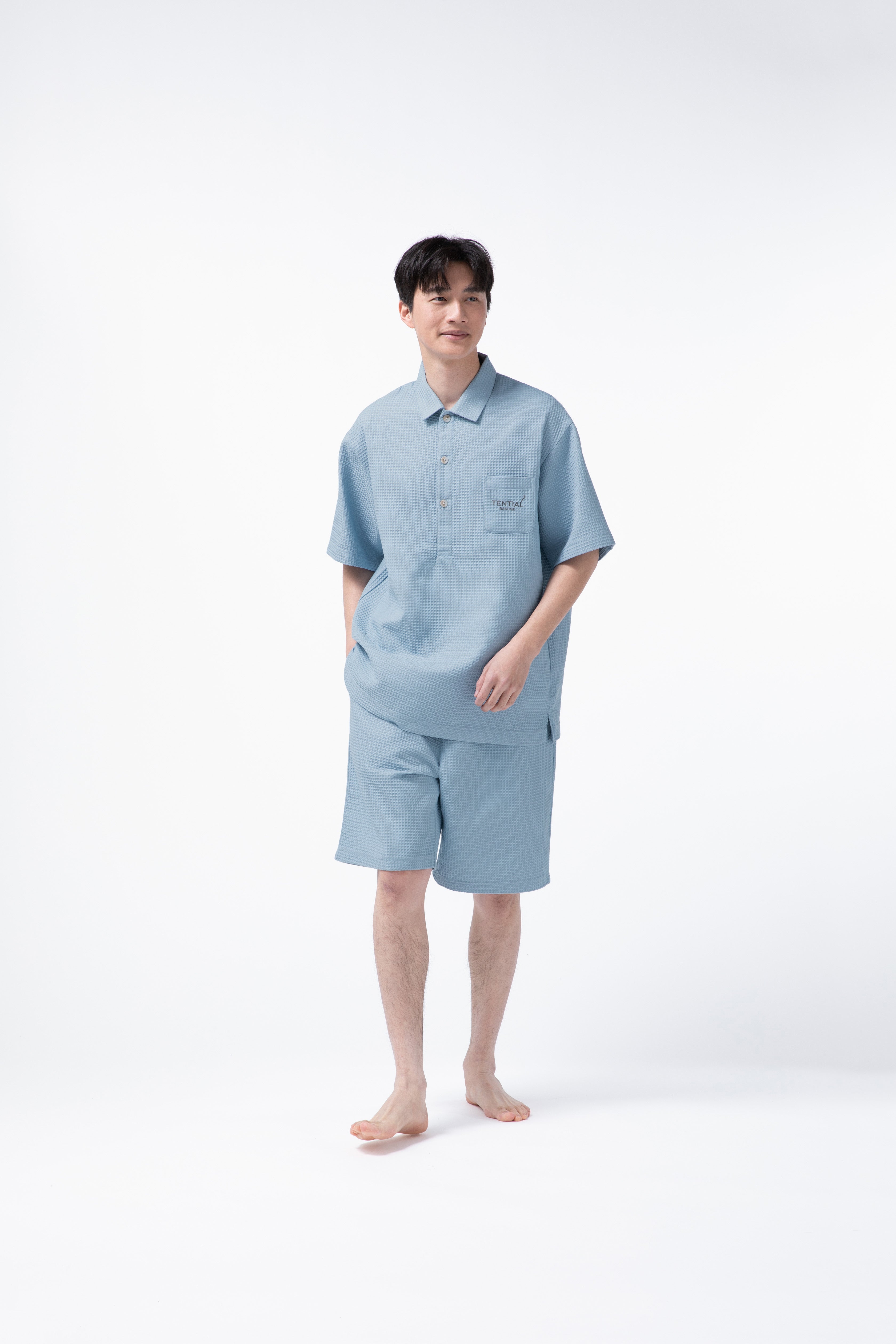 BAKUNE Waffle Men's Short Sleeve Button Down Pullover / Short Pants