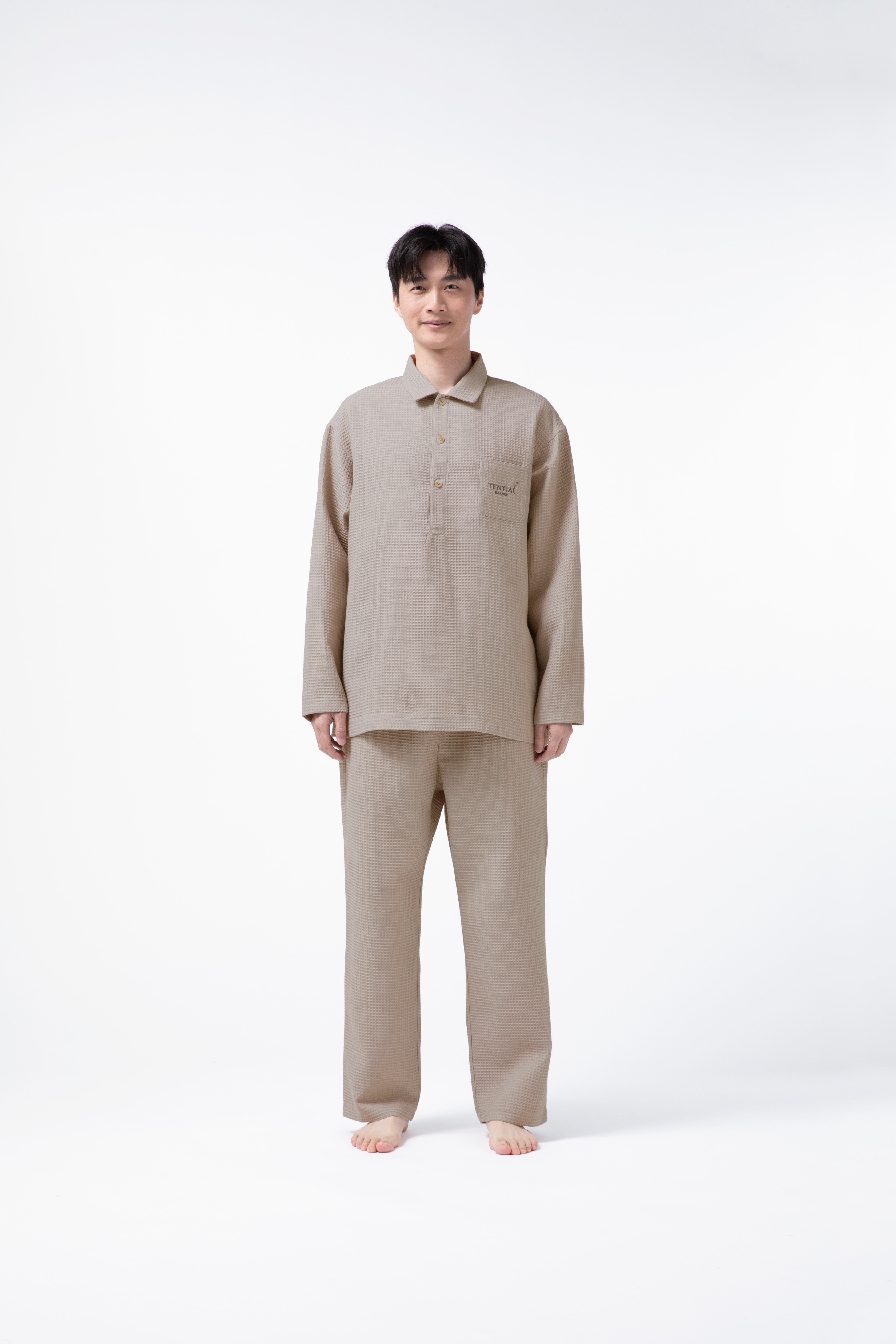 BAKUNE Waffle Men's Long Sleeve Button Down Pullover / Long Pants