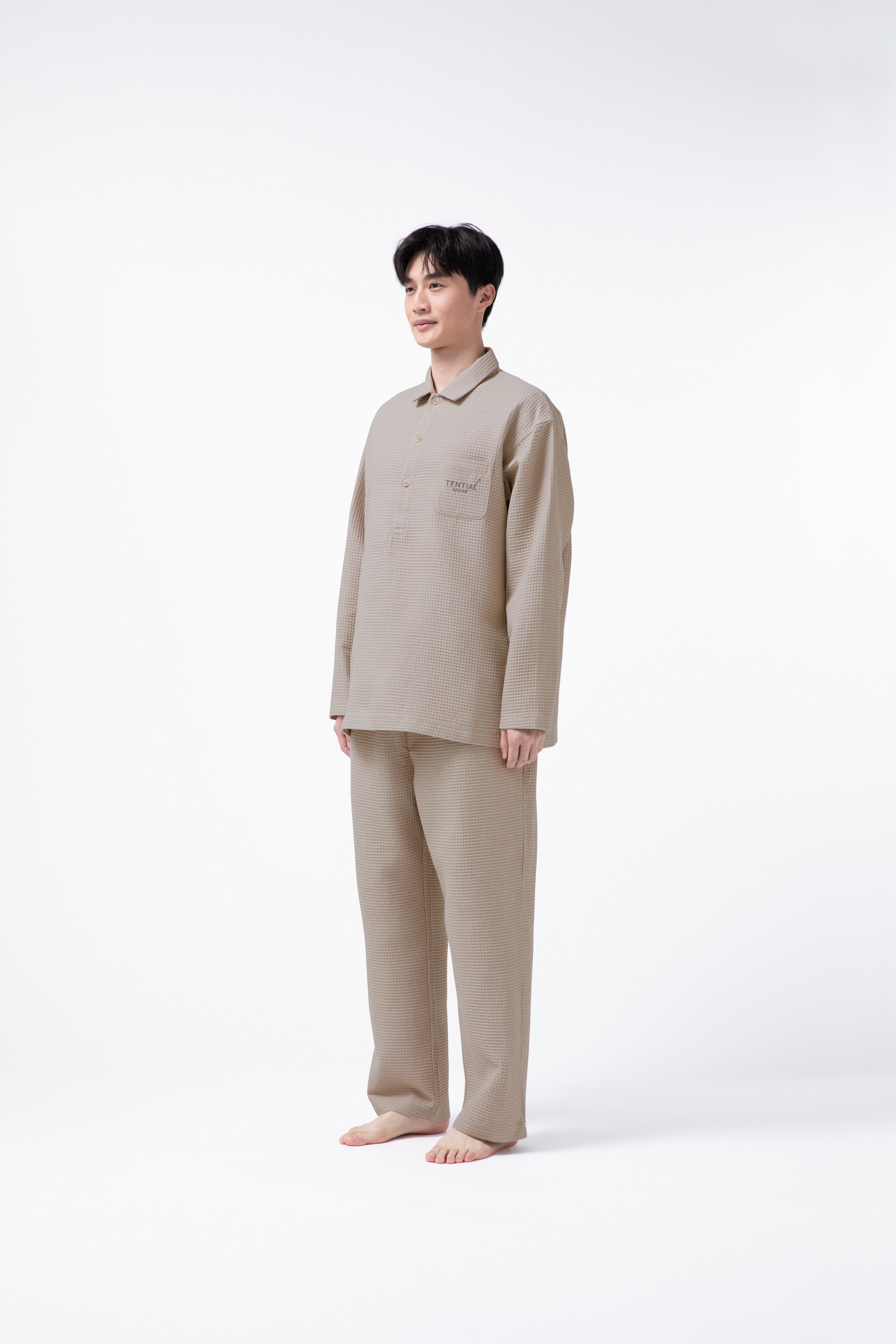 BAKUNE Waffle Men's Long Sleeve Button Down Pullover / Long Pants