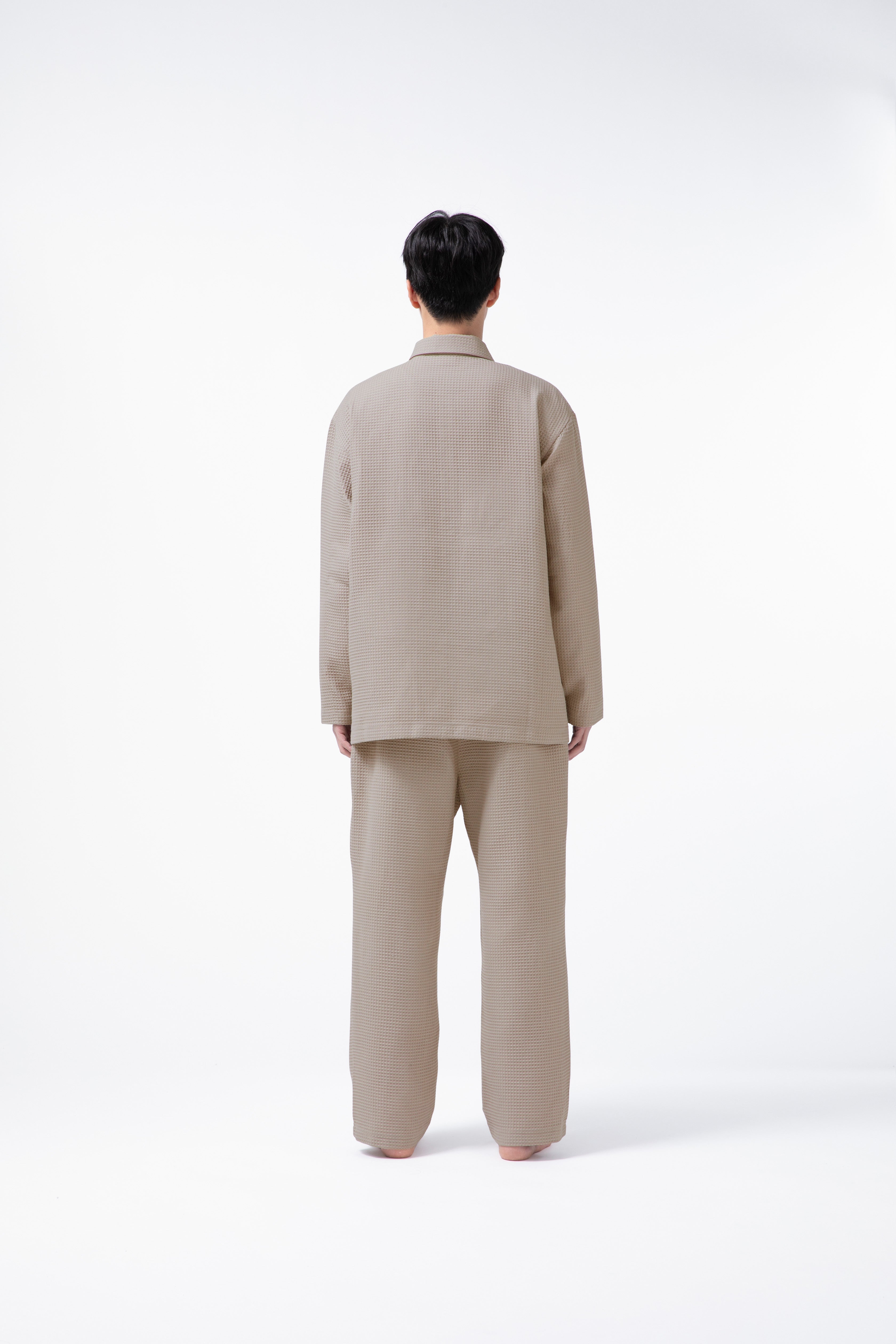 BAKUNE Waffle Men's Long Sleeve Button Down Pullover / Long Pants