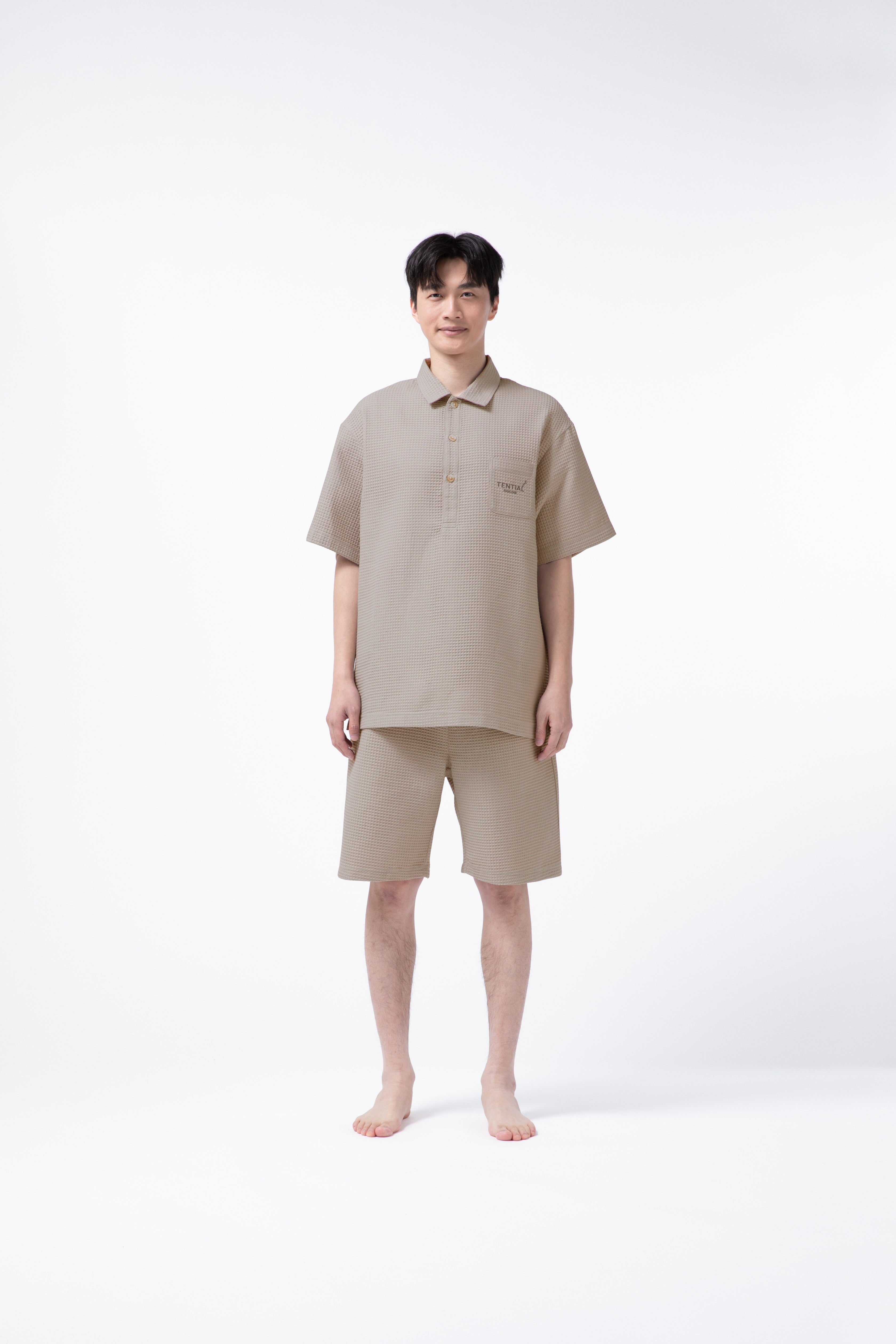 BAKUNE Waffle Men's Short Sleeve Button Down Pullover / Short Pants