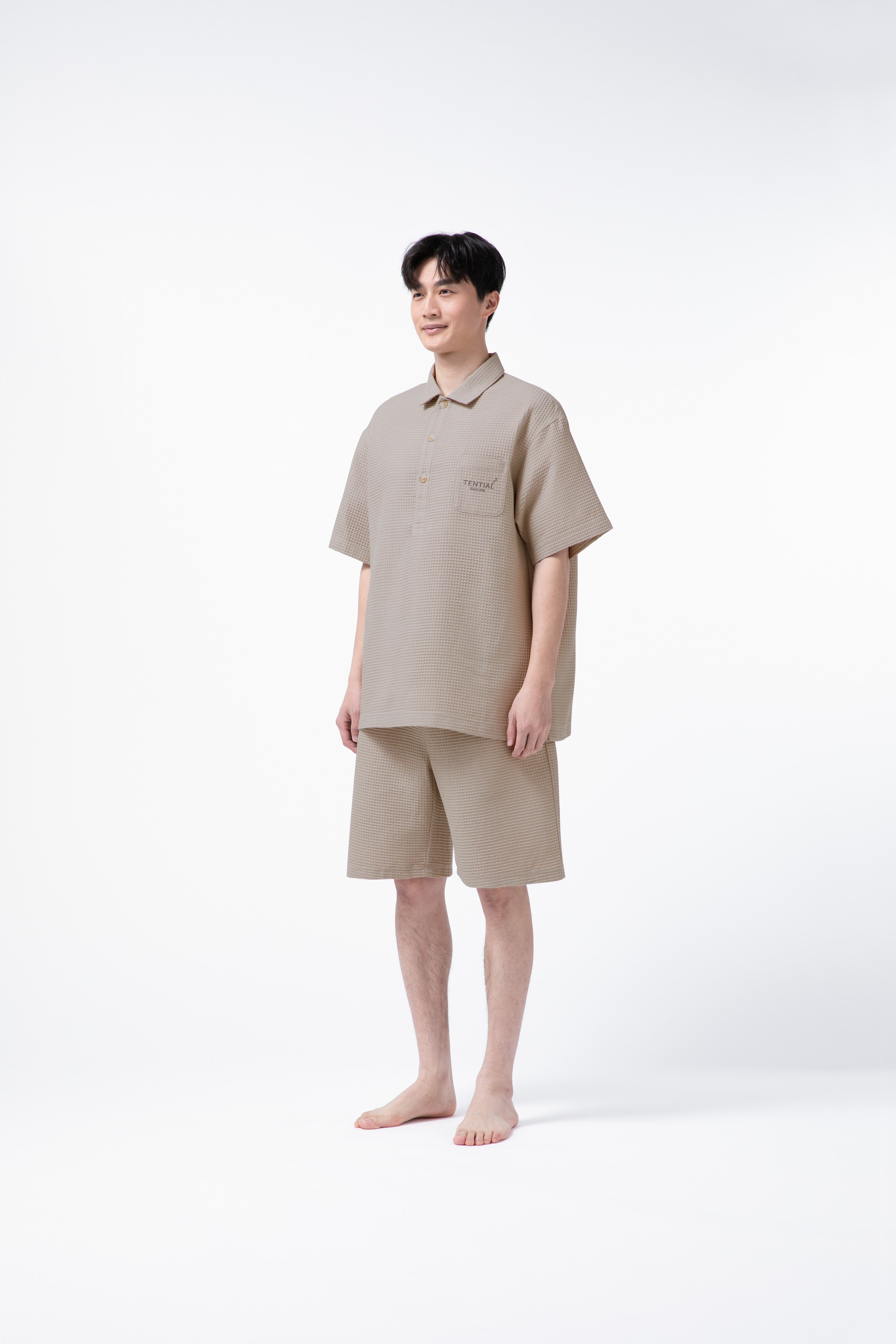 BAKUNE Waffle Men's Short Sleeve Button Down Pullover / Short Pants