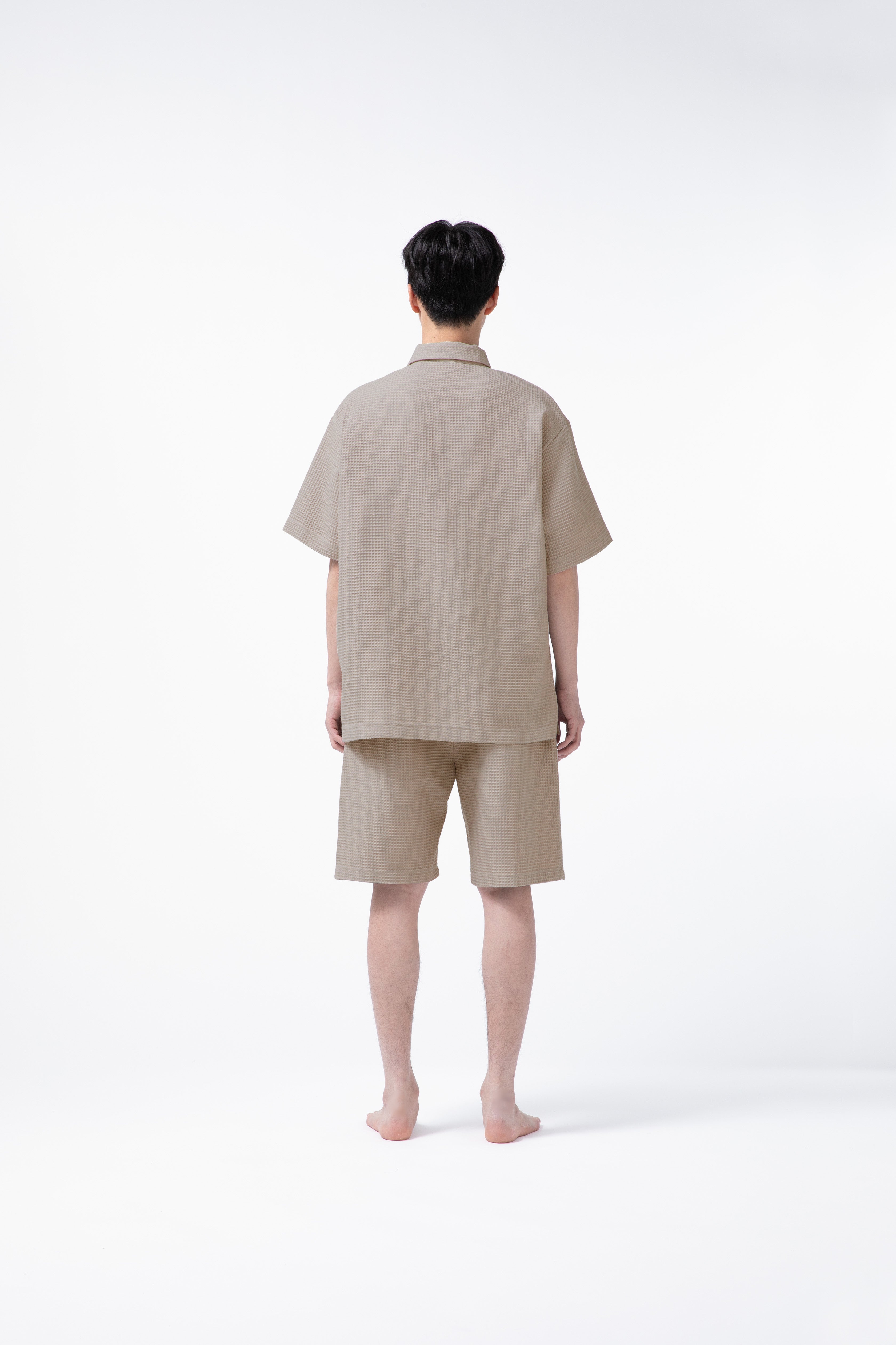 BAKUNE Waffle Men's Short Sleeve Button Down Pullover / Short Pants