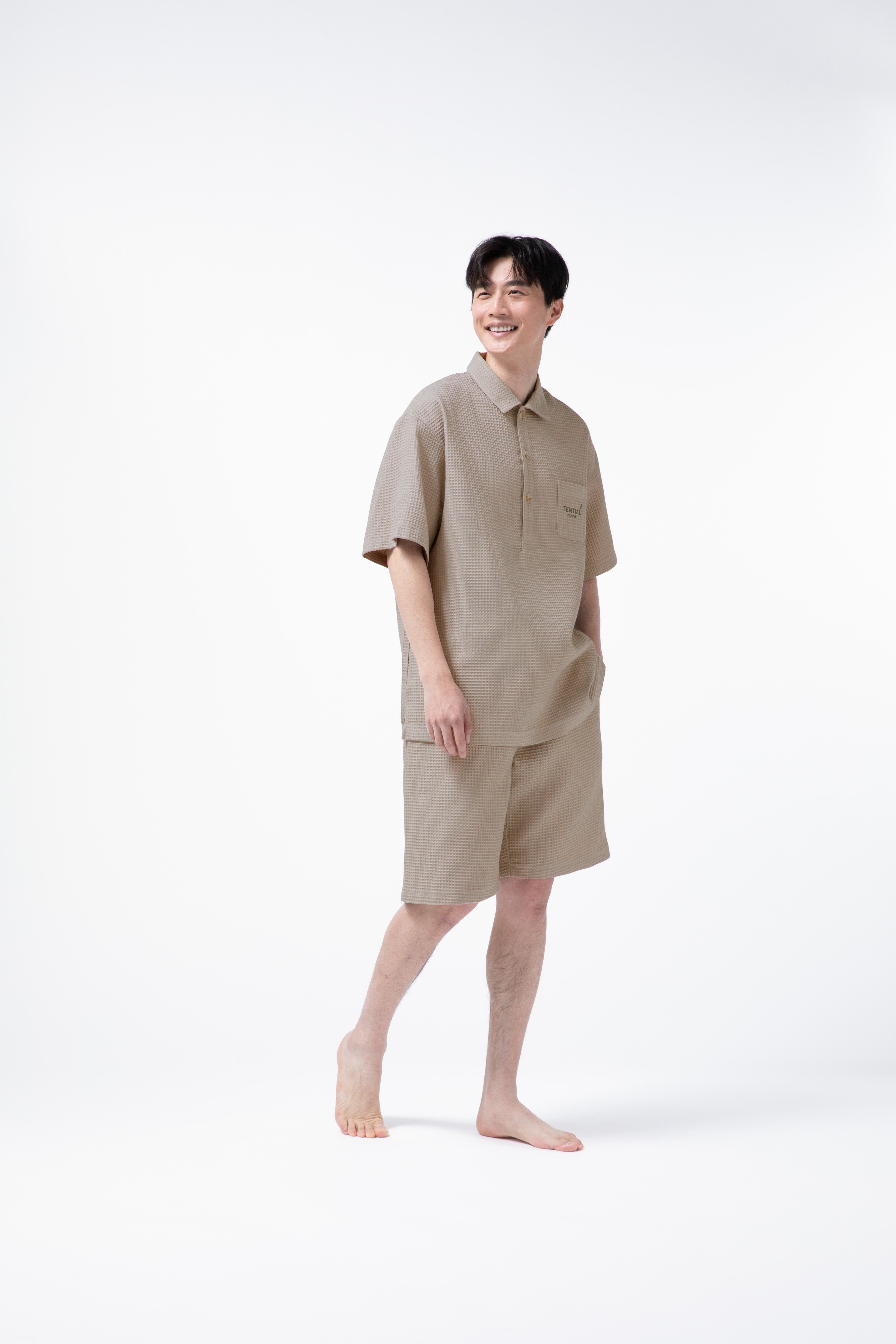 BAKUNE Waffle Men's Short Sleeve Button Down Pullover / Short Pants