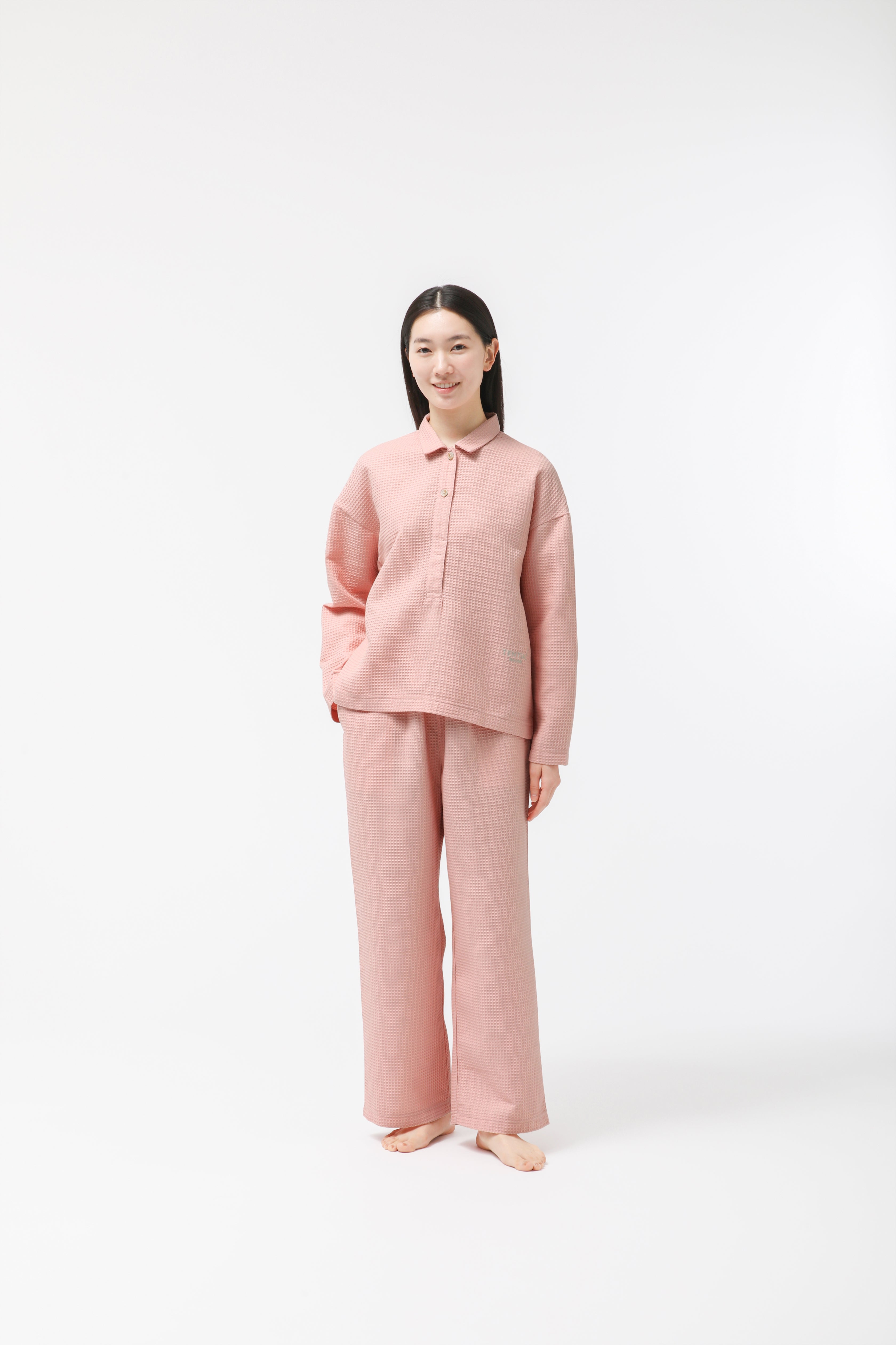 BAKUNE Waffle Women's Long Sleeve Button Down Pullover / Long Pants
