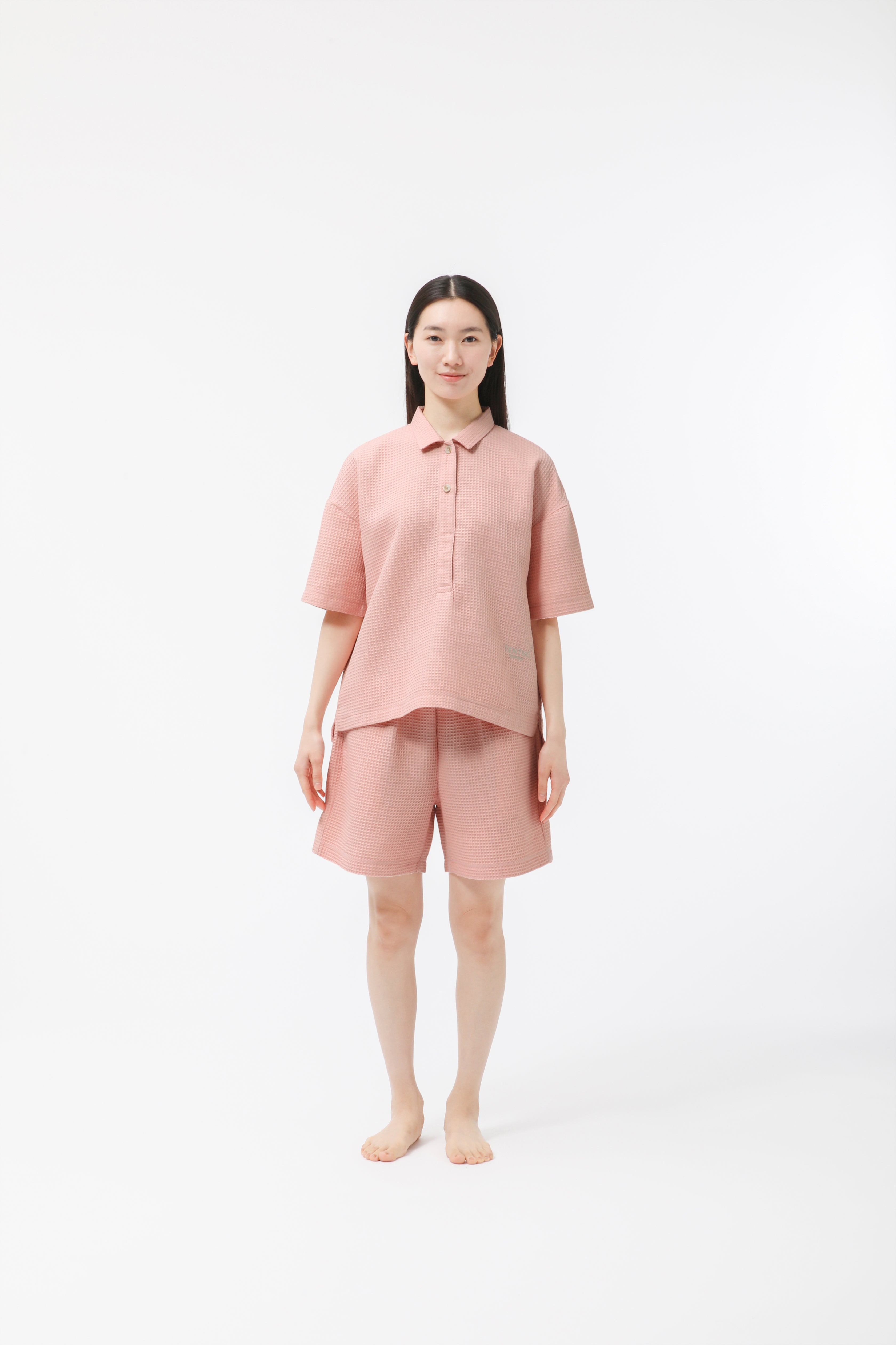 BAKUNE Waffle Women's Short Sleeve Button Down Pullover / Short Pants