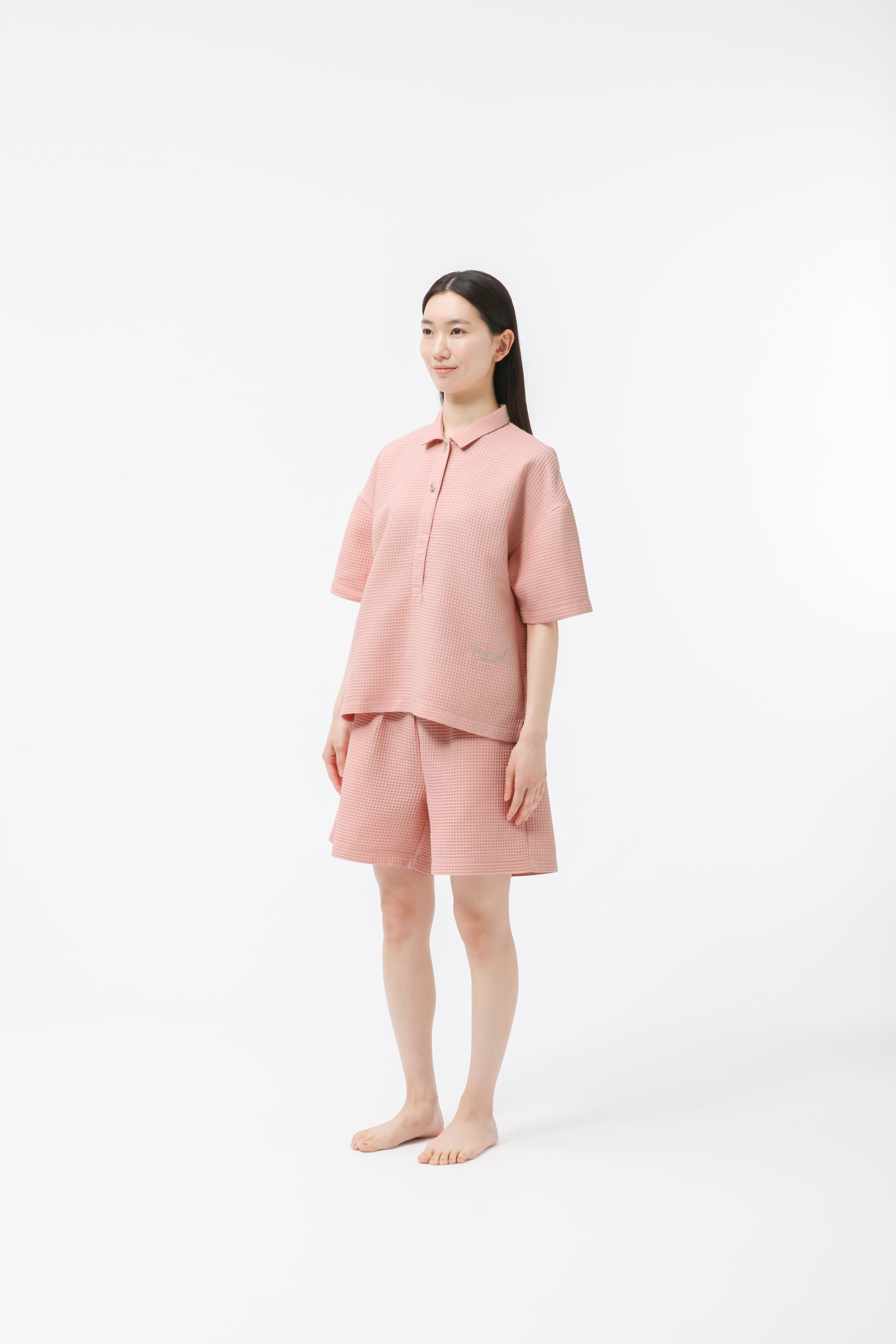 BAKUNE Waffle Women's Short Sleeve Button Down Pullover / Short Pants
