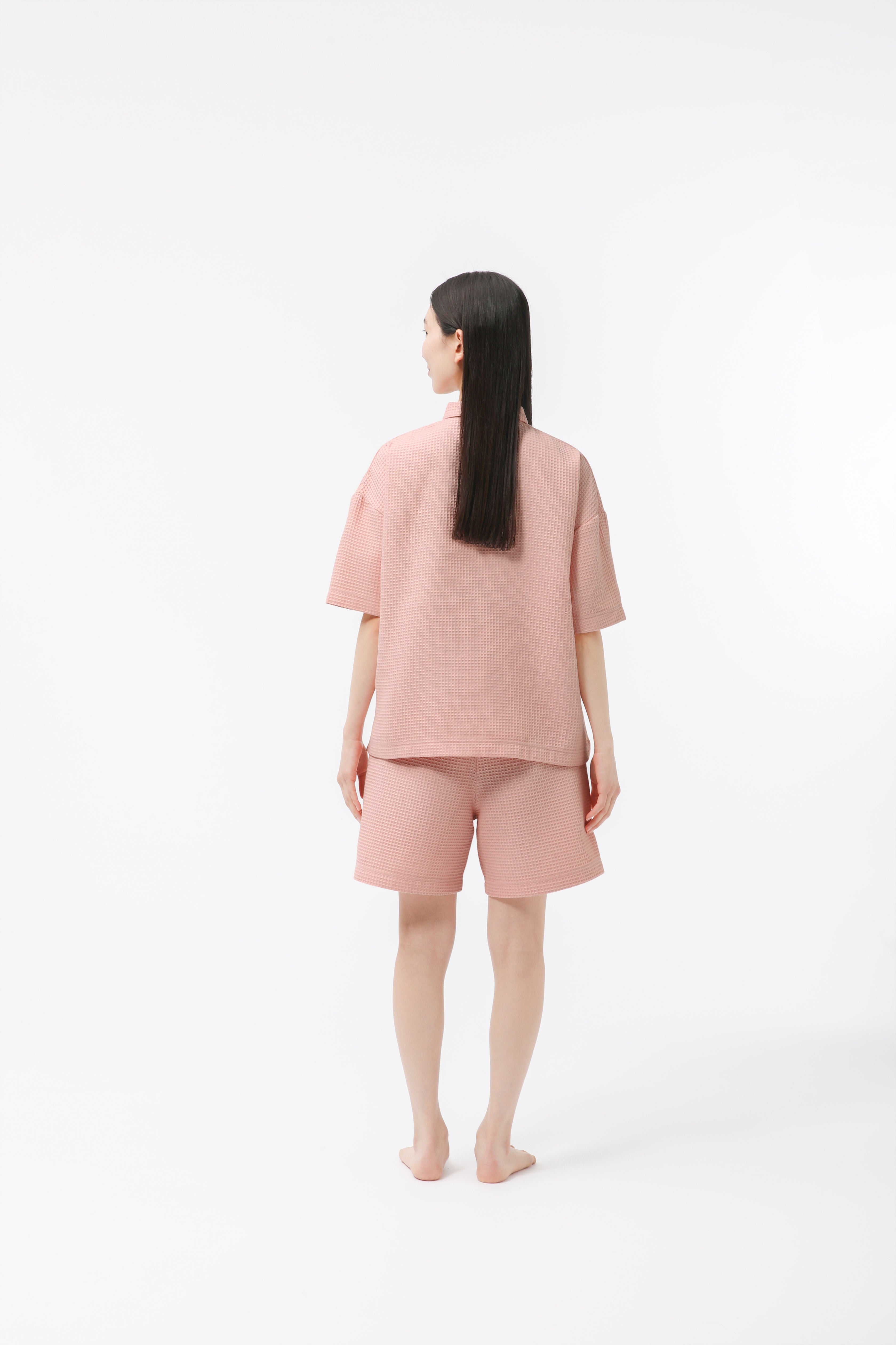 BAKUNE Waffle Women's Short Sleeve Button Down Pullover / Short Pants