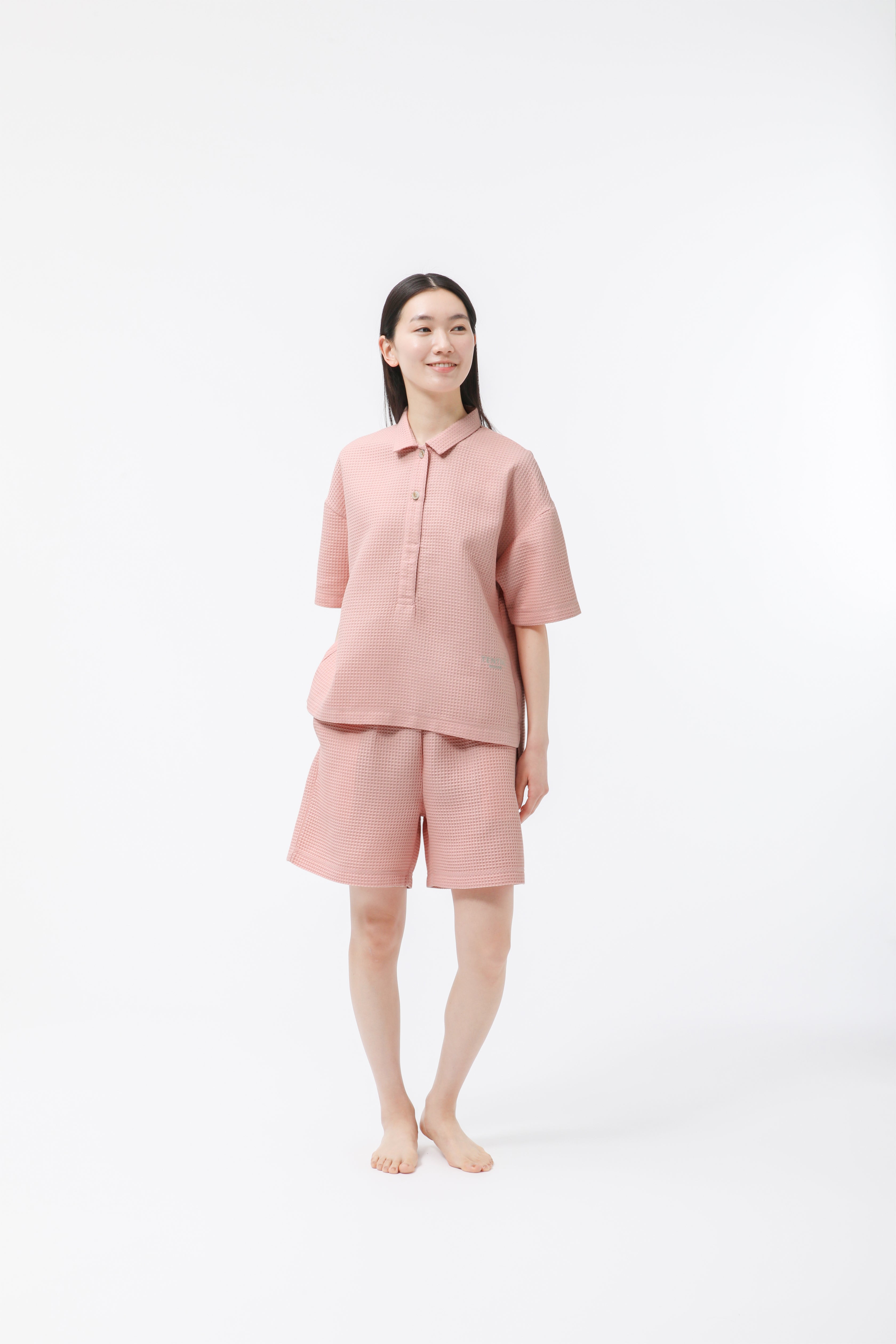 BAKUNE Waffle Women's Short Sleeve Button Down Pullover / Short Pants