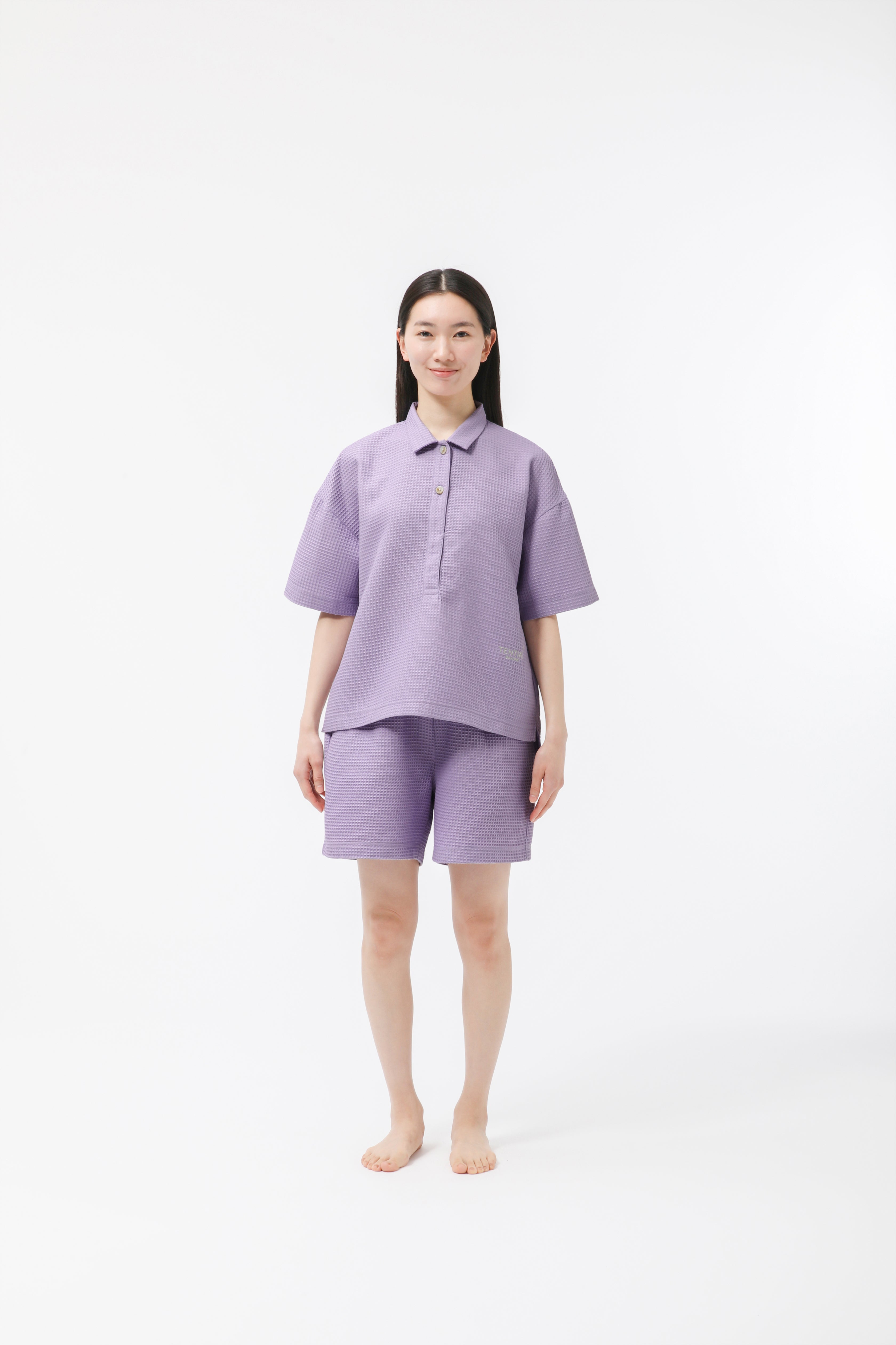 BAKUNE Waffle Women's Short Sleeve Button Down Pullover / Short Pants
