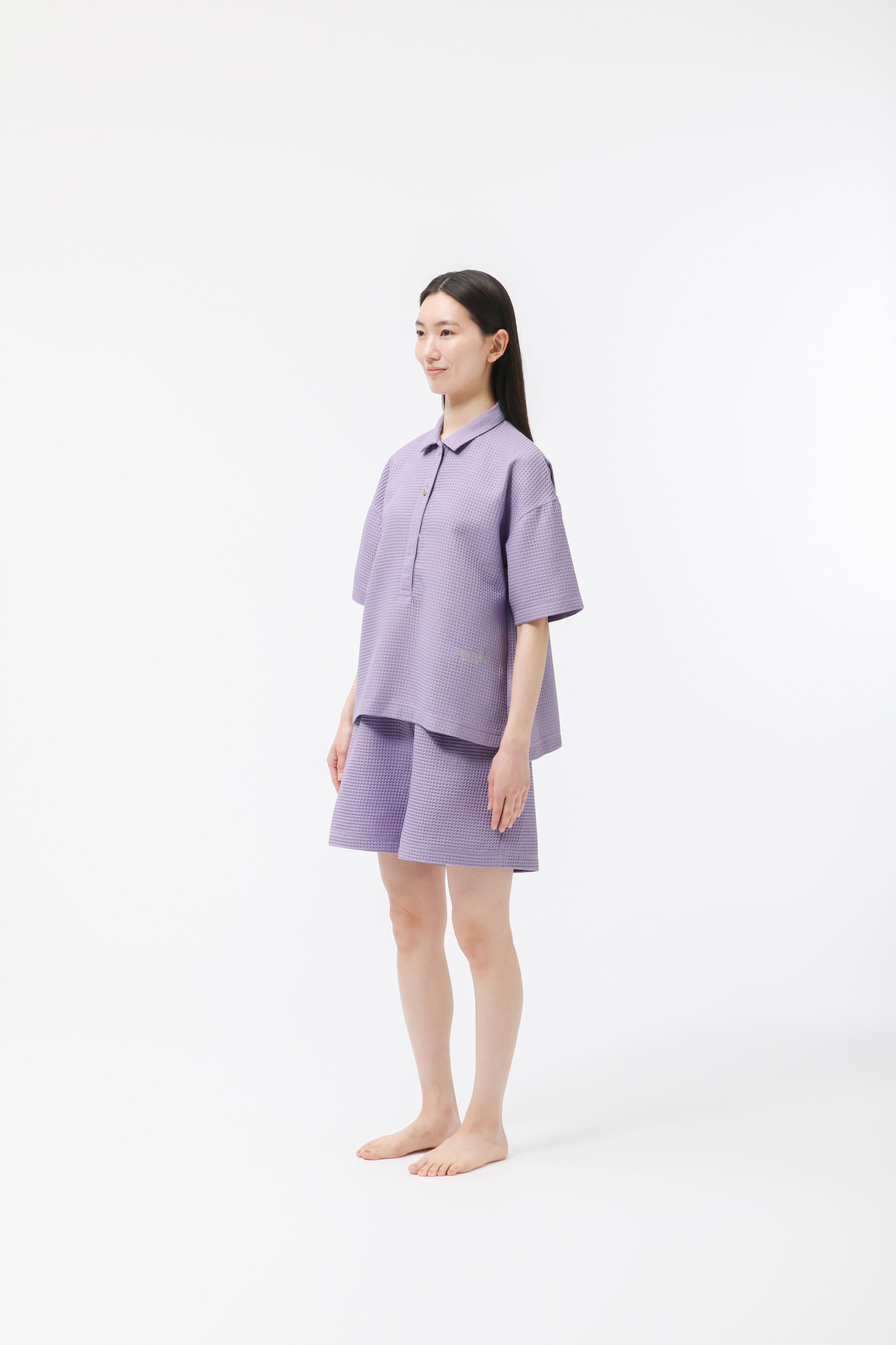 BAKUNE Waffle Women's Short Sleeve Button Down Pullover / Short Pants