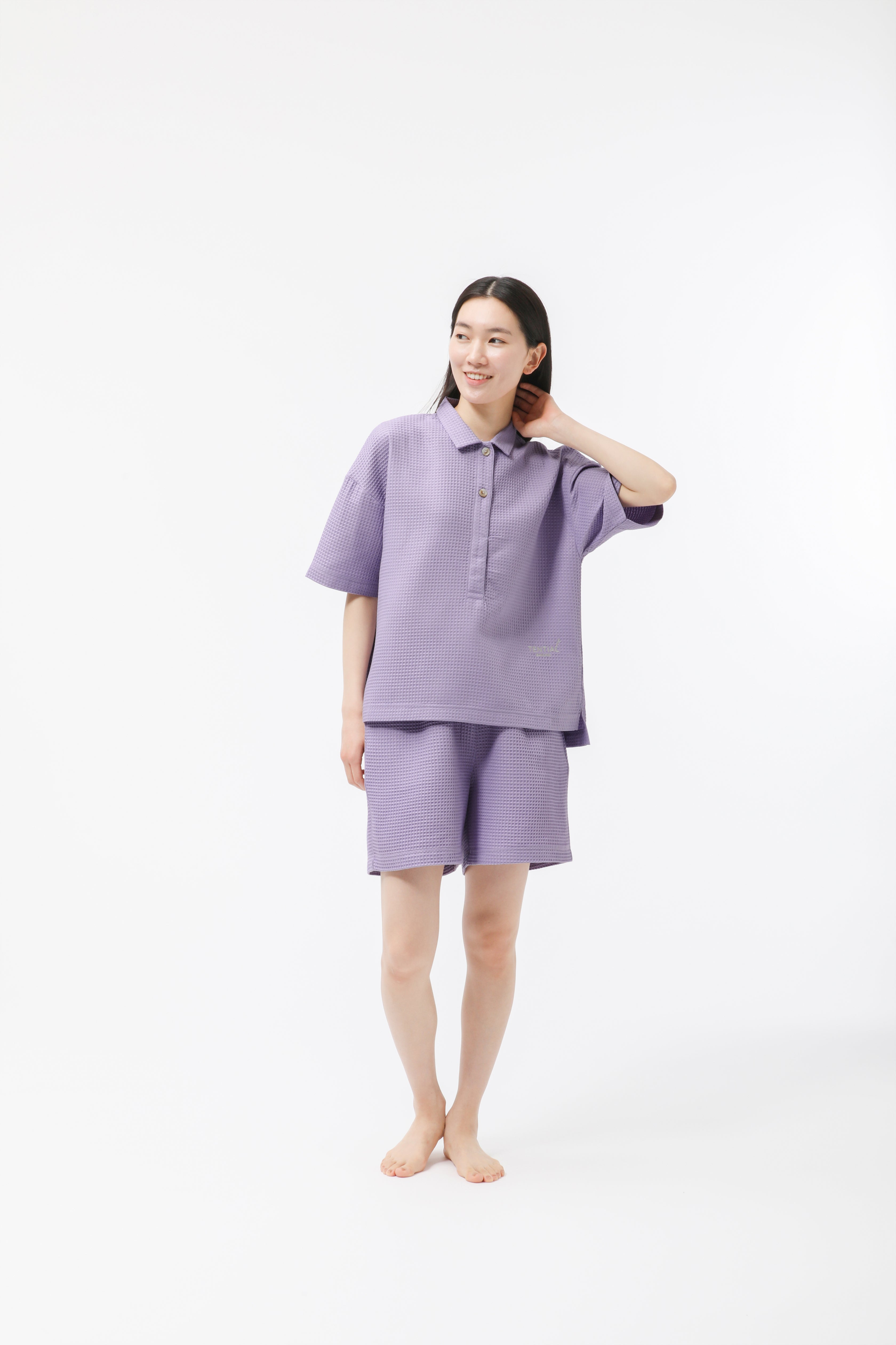 BAKUNE Waffle Women's Short Sleeve Button Down Pullover / Short Pants
