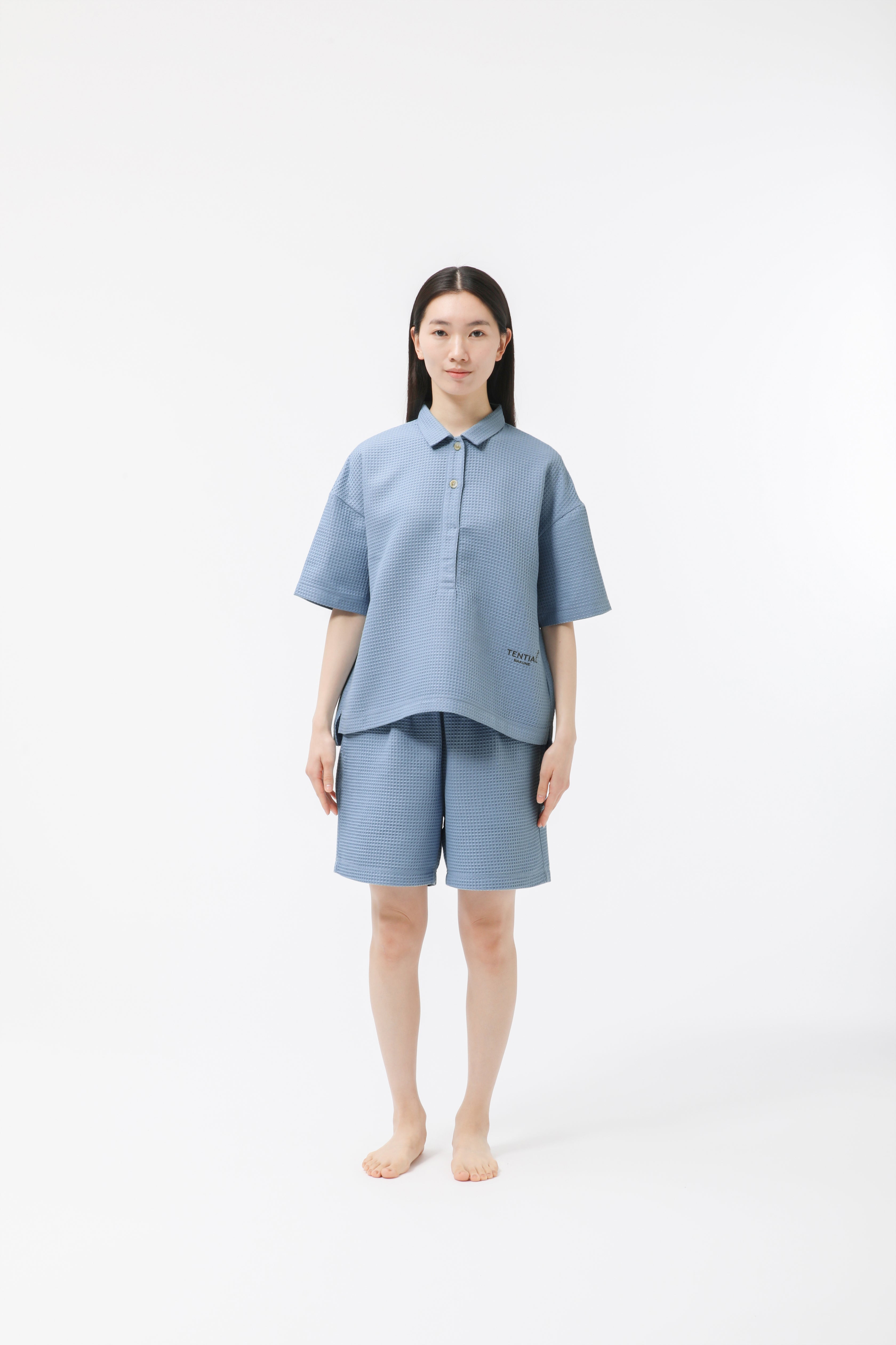 BAKUNE Waffle Women's Short Sleeve Button Down Pullover / Short Pants