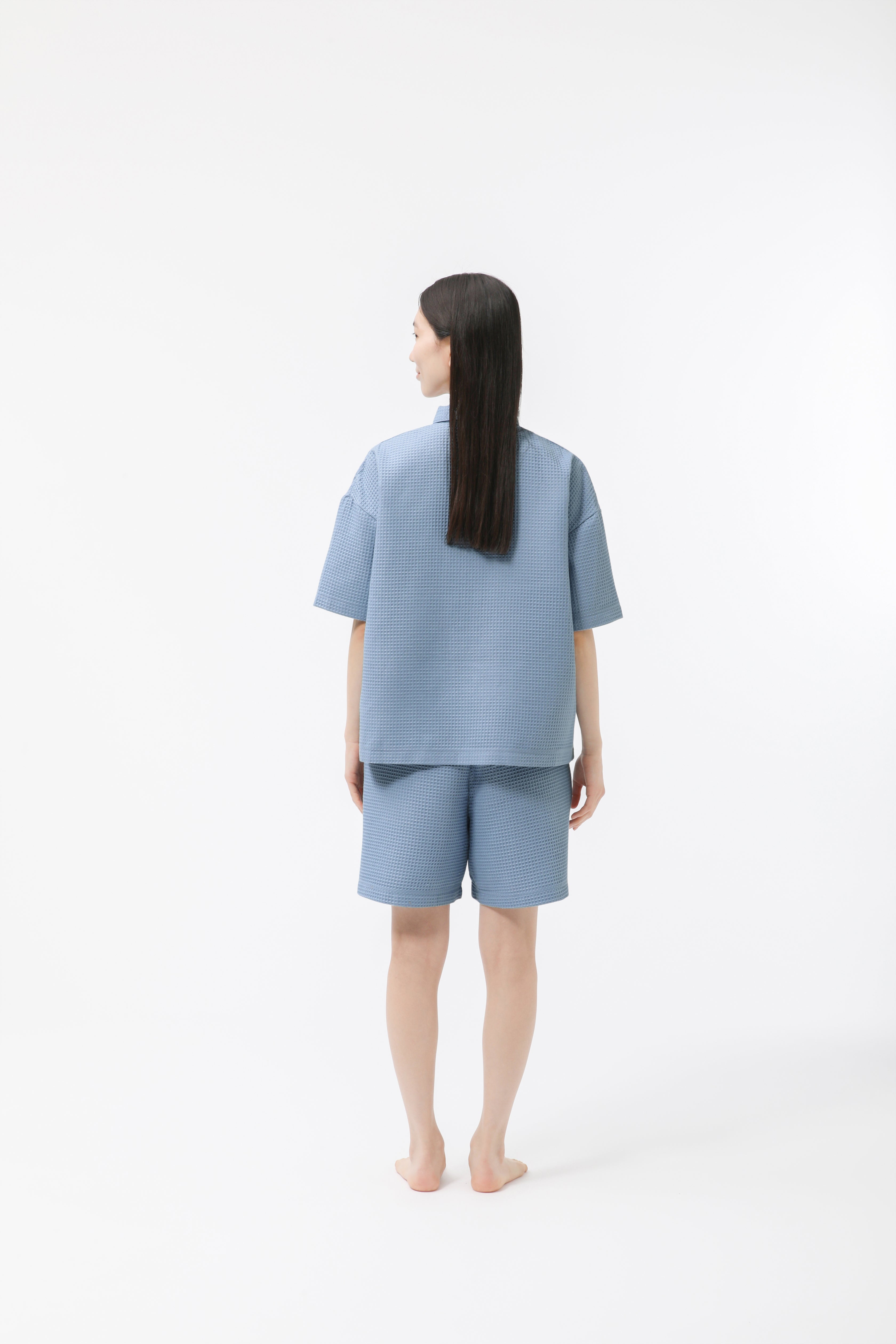 BAKUNE Waffle Women's Short Sleeve Button Down Pullover / Short Pants