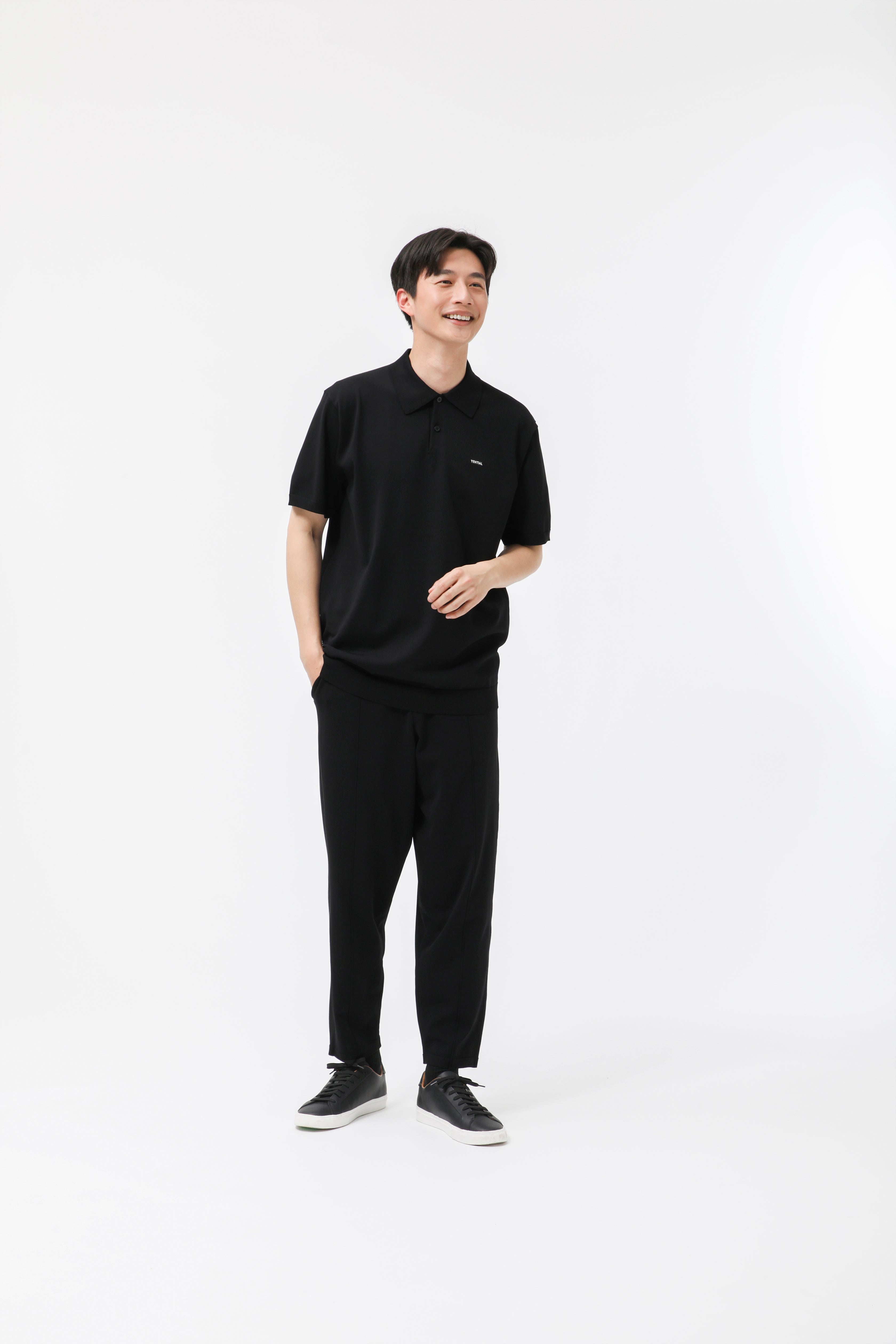 MIGARU Light Knit Short Sleeve Polo Shirt / Long Pants