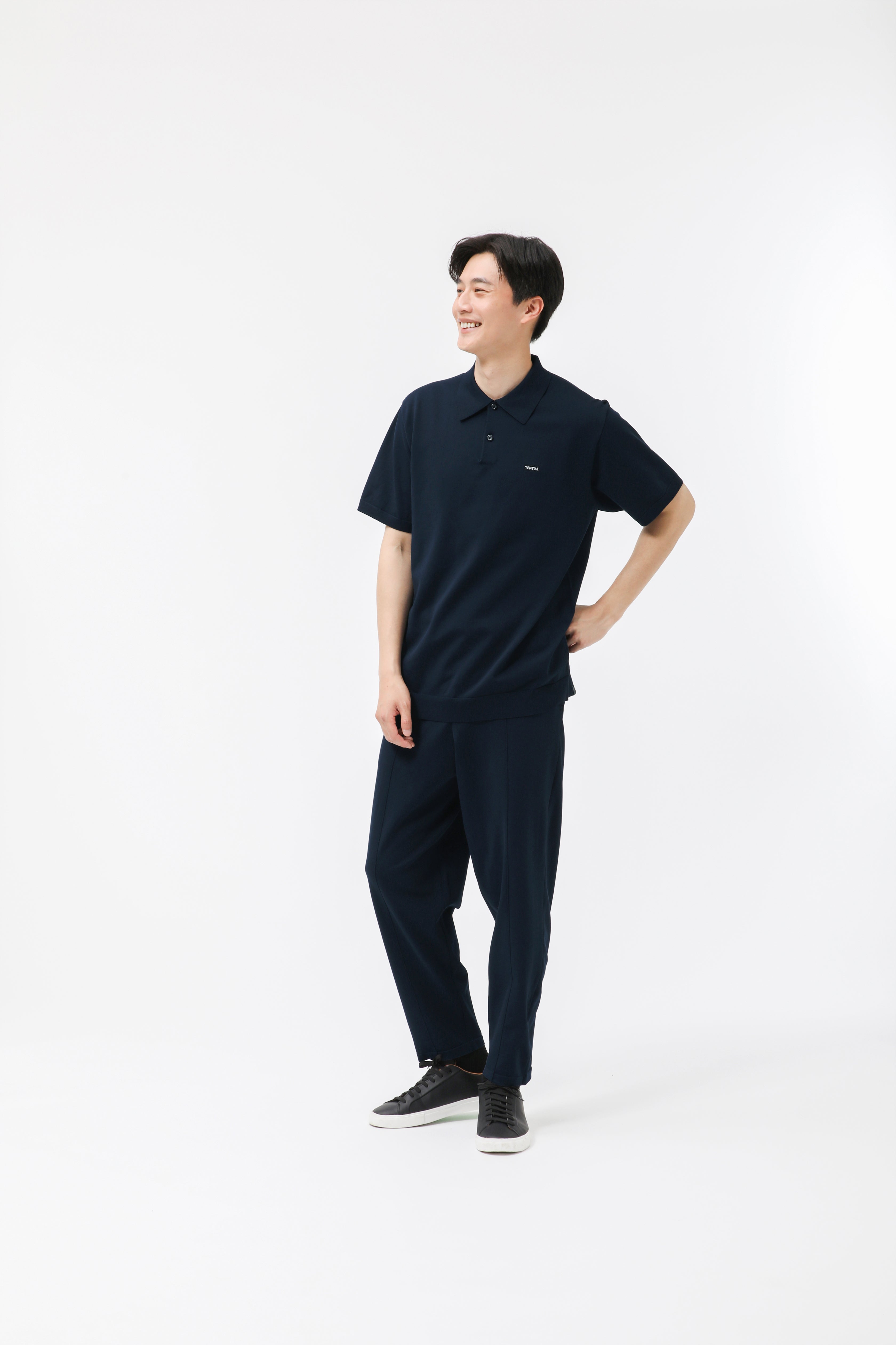 MIGARU Light Knit Short Sleeve Polo Shirt / Long Pants