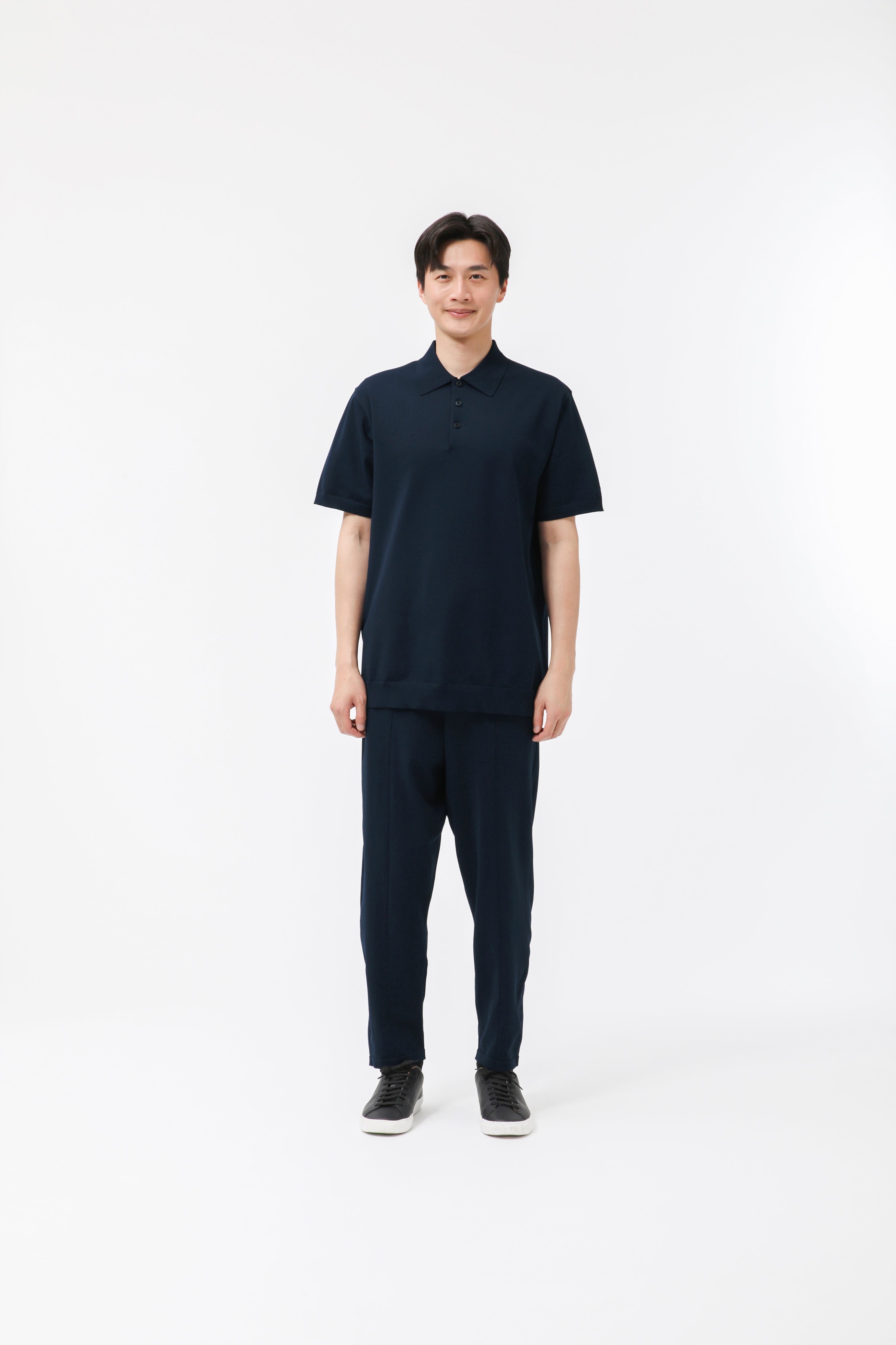 MIGARU Light Knit Short Sleeve Tailored Polo Shirt / Long Pants