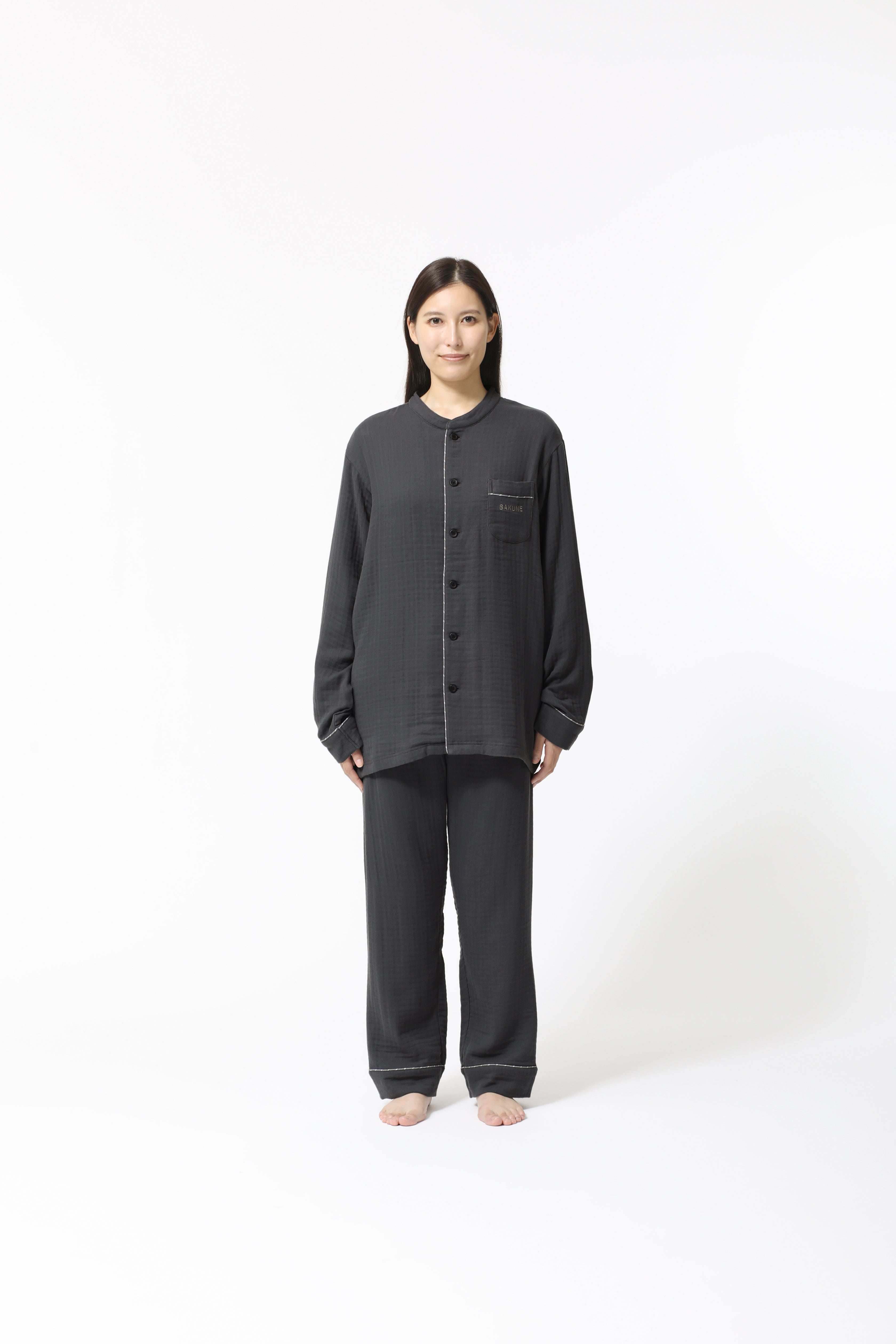 BAKUNE Pajamas Gauze Band Collar Long Setup