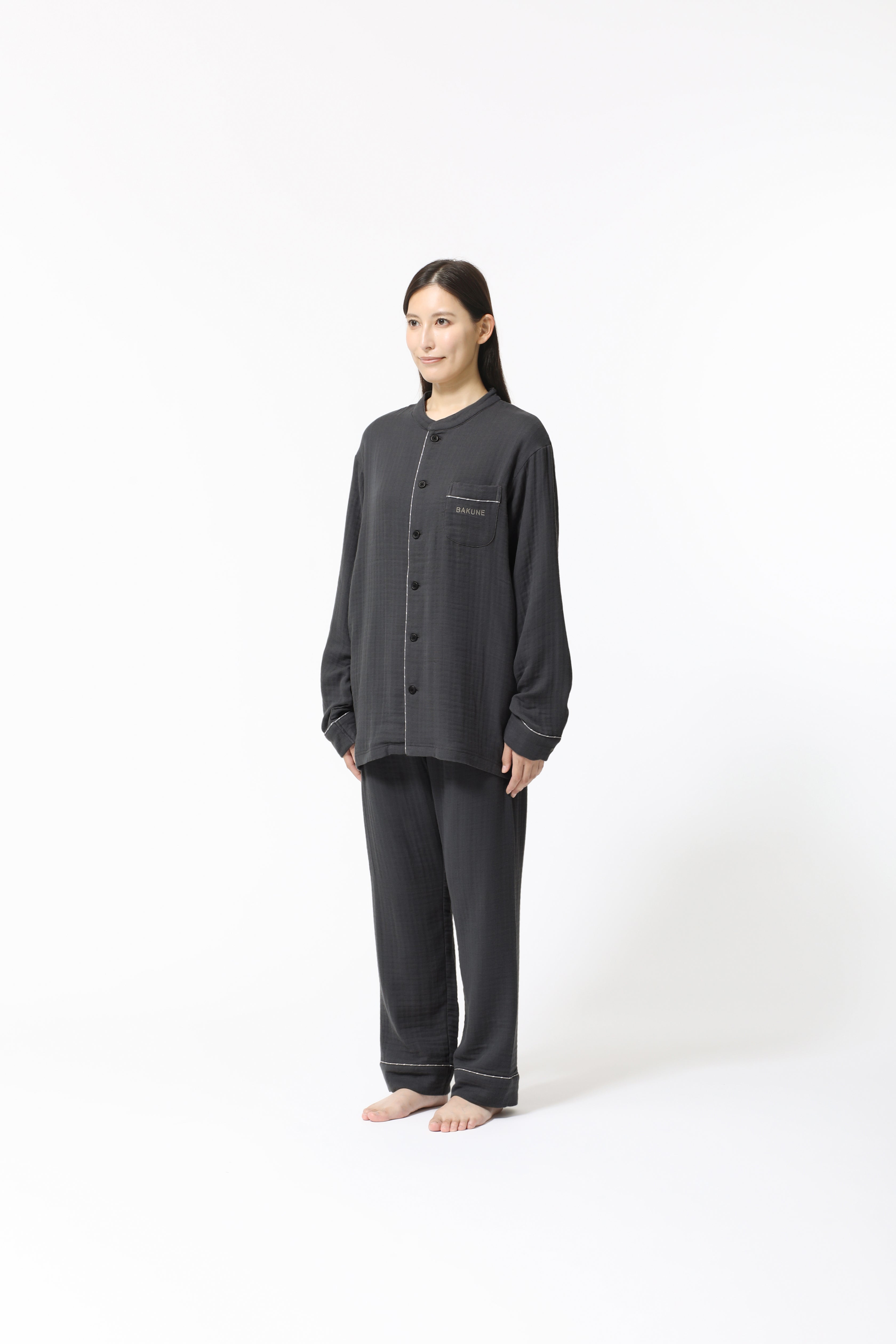 BAKUNE Pajamas Gauze Band Collar Long Setup