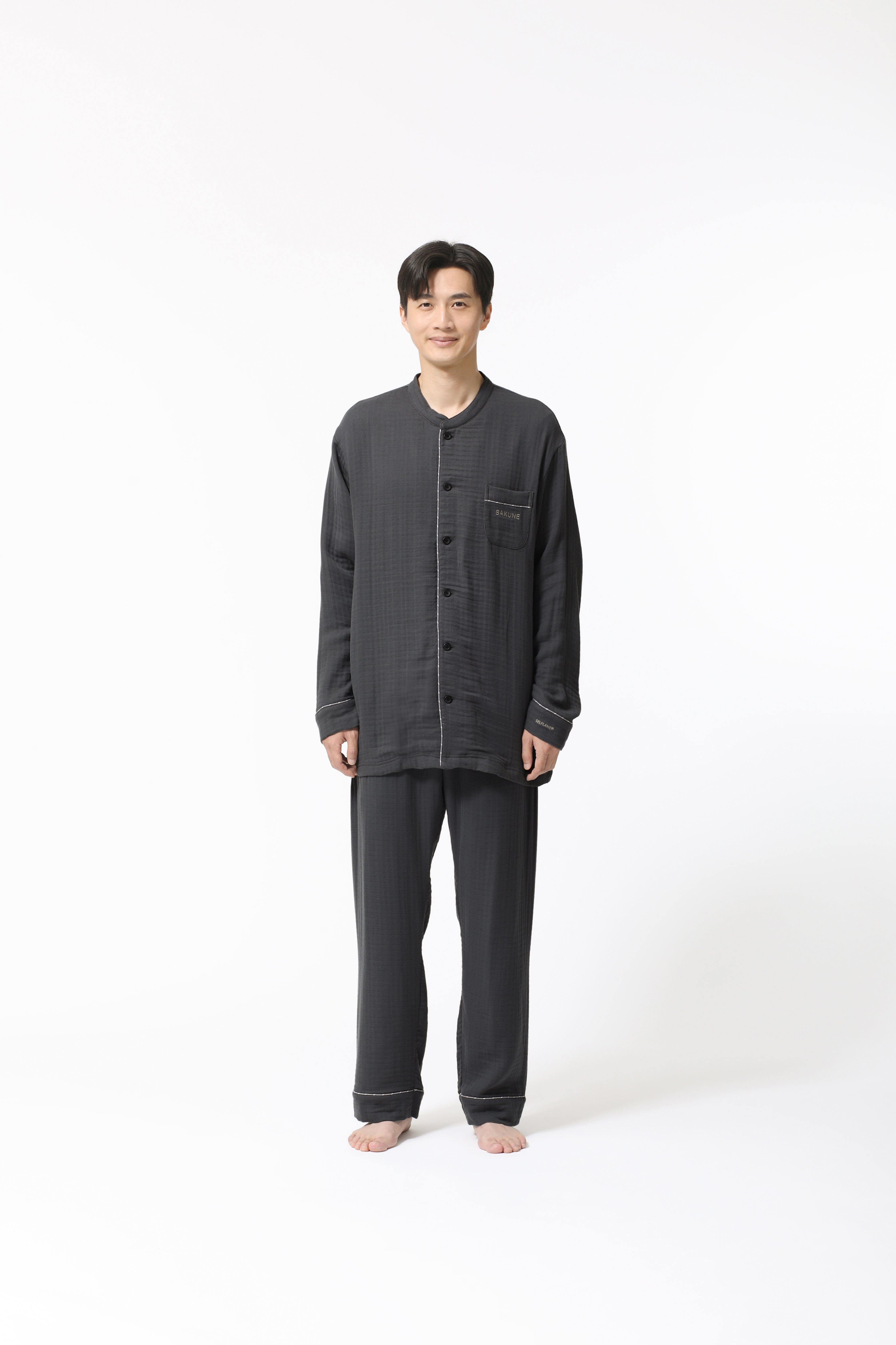 BAKUNE Pajamas Gauze Band Collar Long Setup