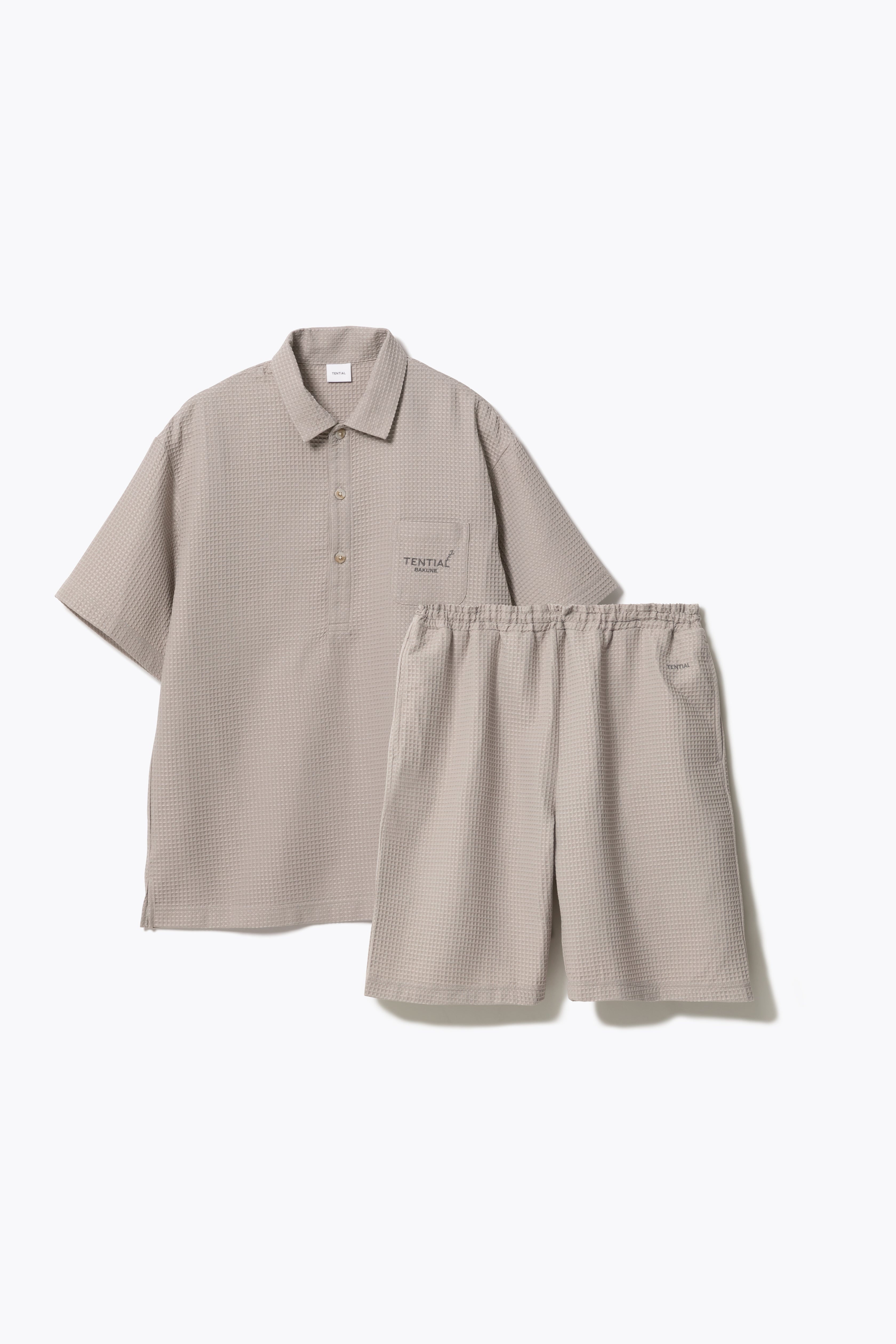 BAKUNE Waffle Men's Short Sleeve Button Down Pullover / Short Pants