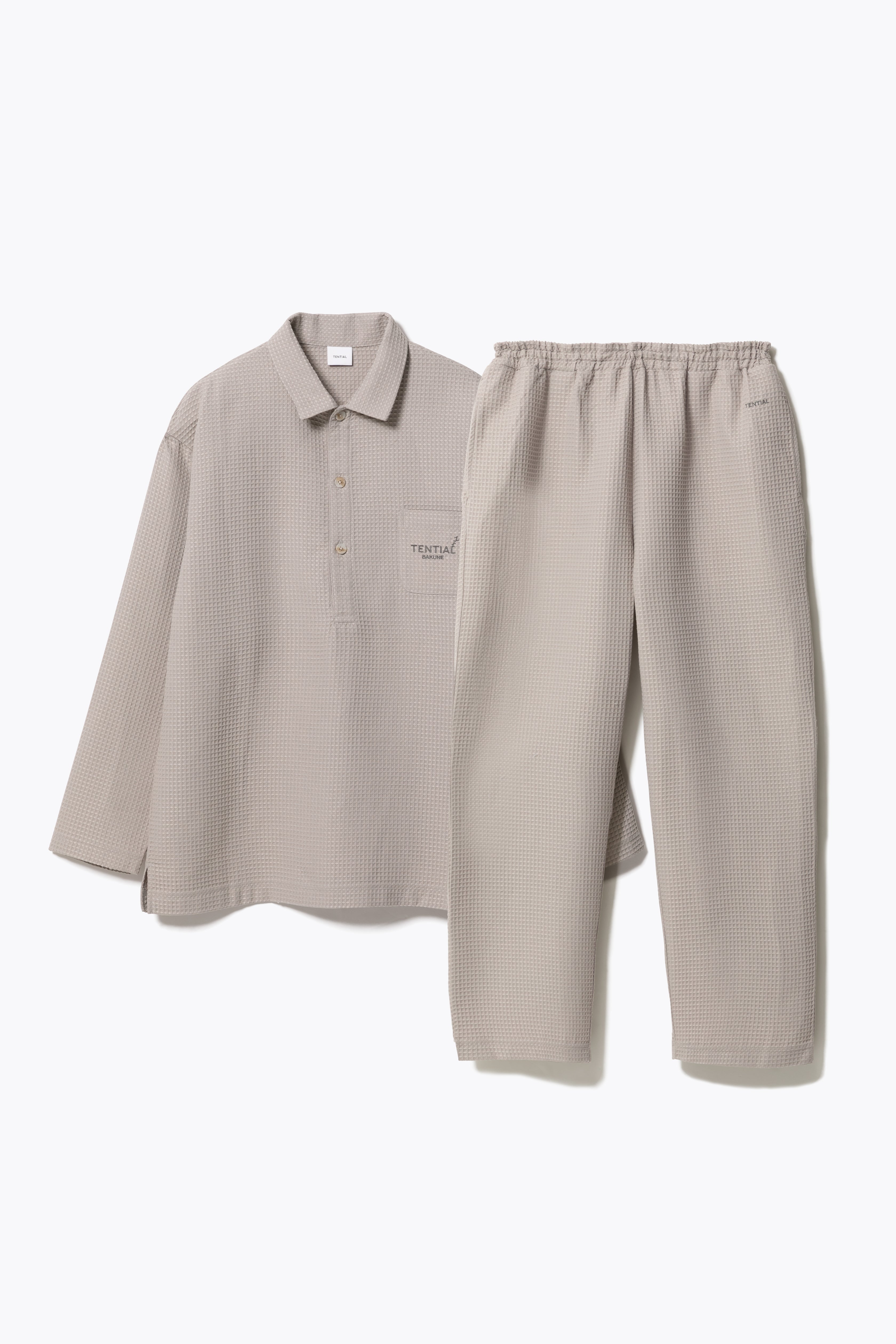 BAKUNE Waffle Men's Long Sleeve Button Down Pullover / Long Pants