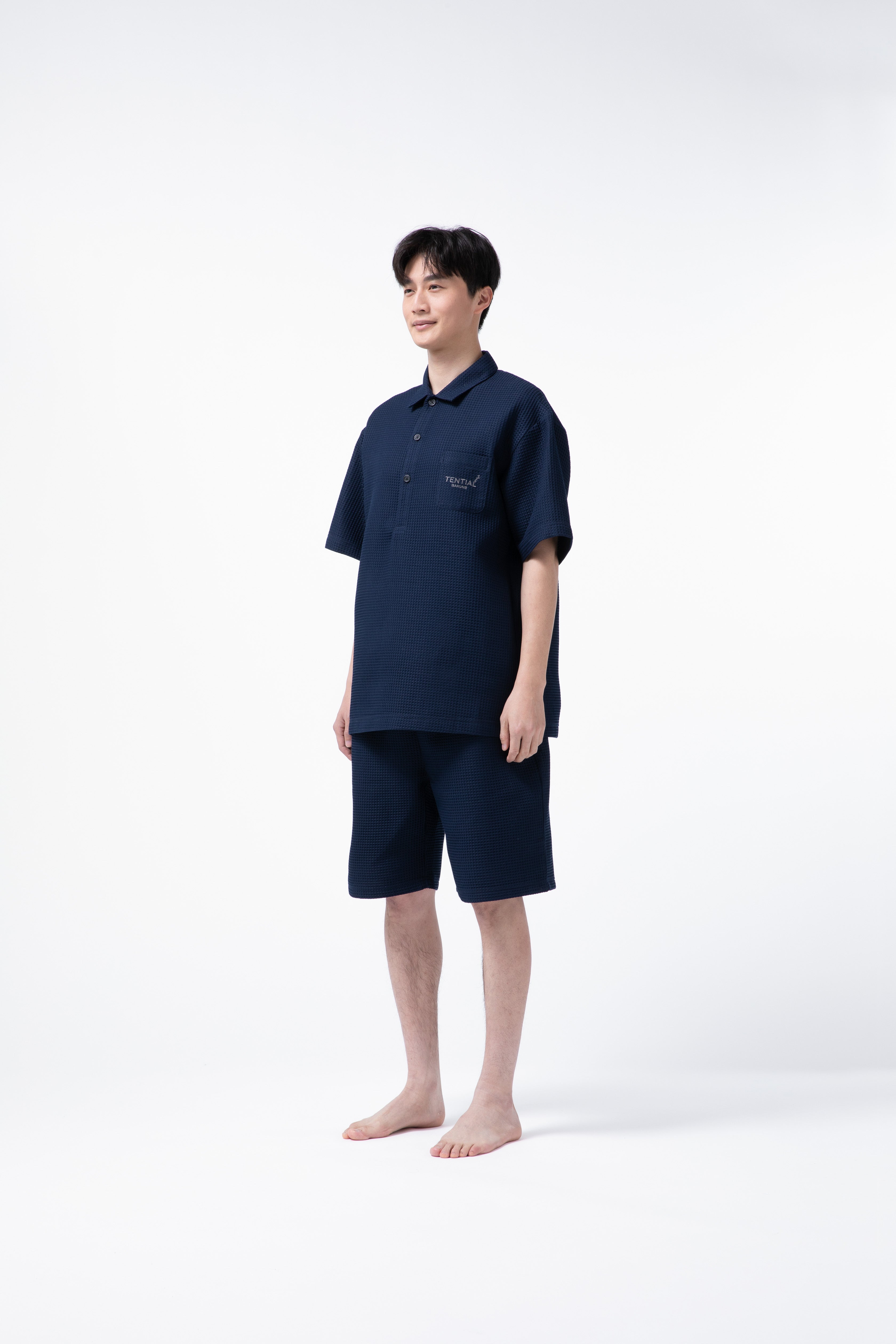 BAKUNE Waffle Men's Short Sleeve Button Down Pullover / Short Pants