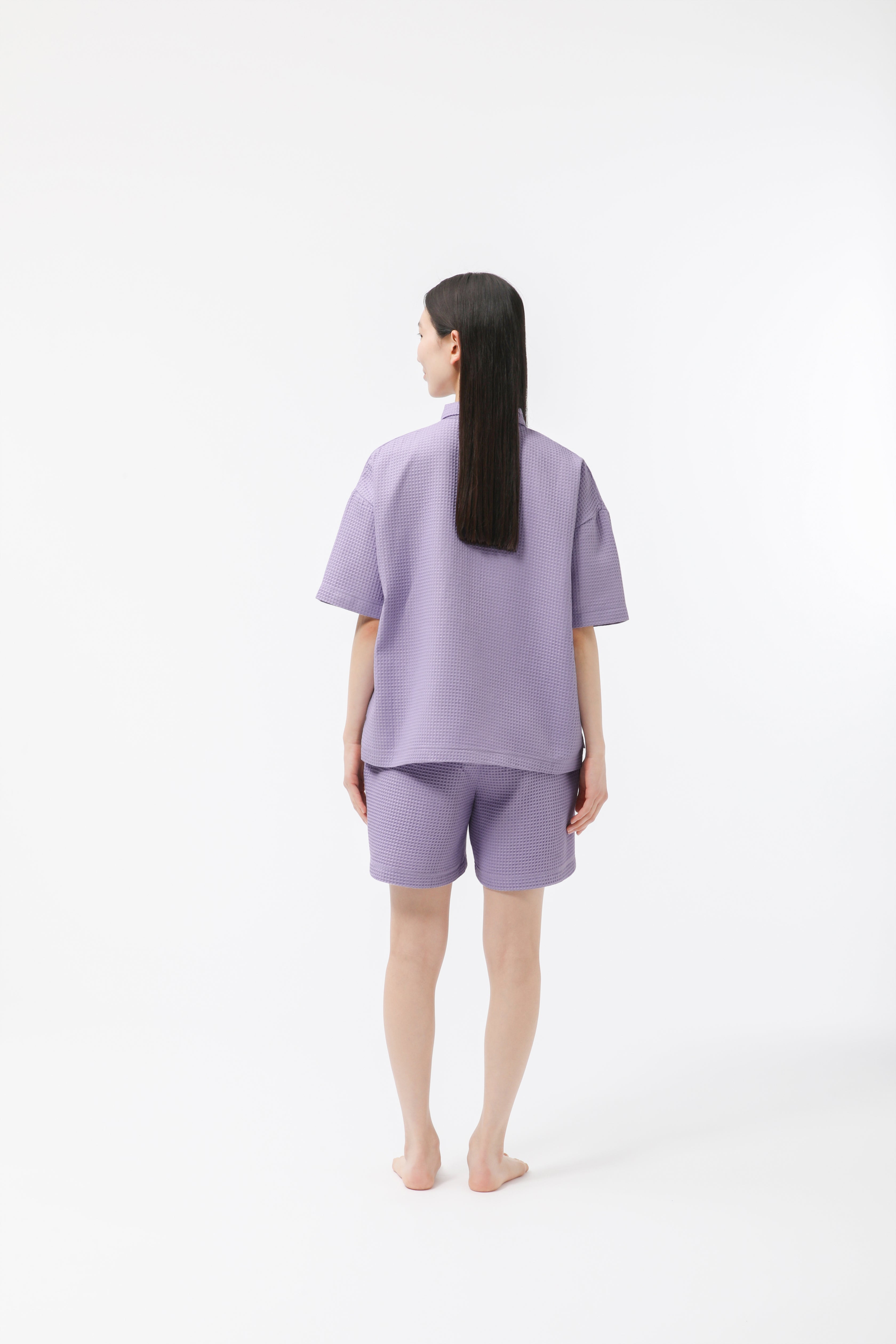 BAKUNE Waffle Women's Short Sleeve Button Down Pullover / Short Pants