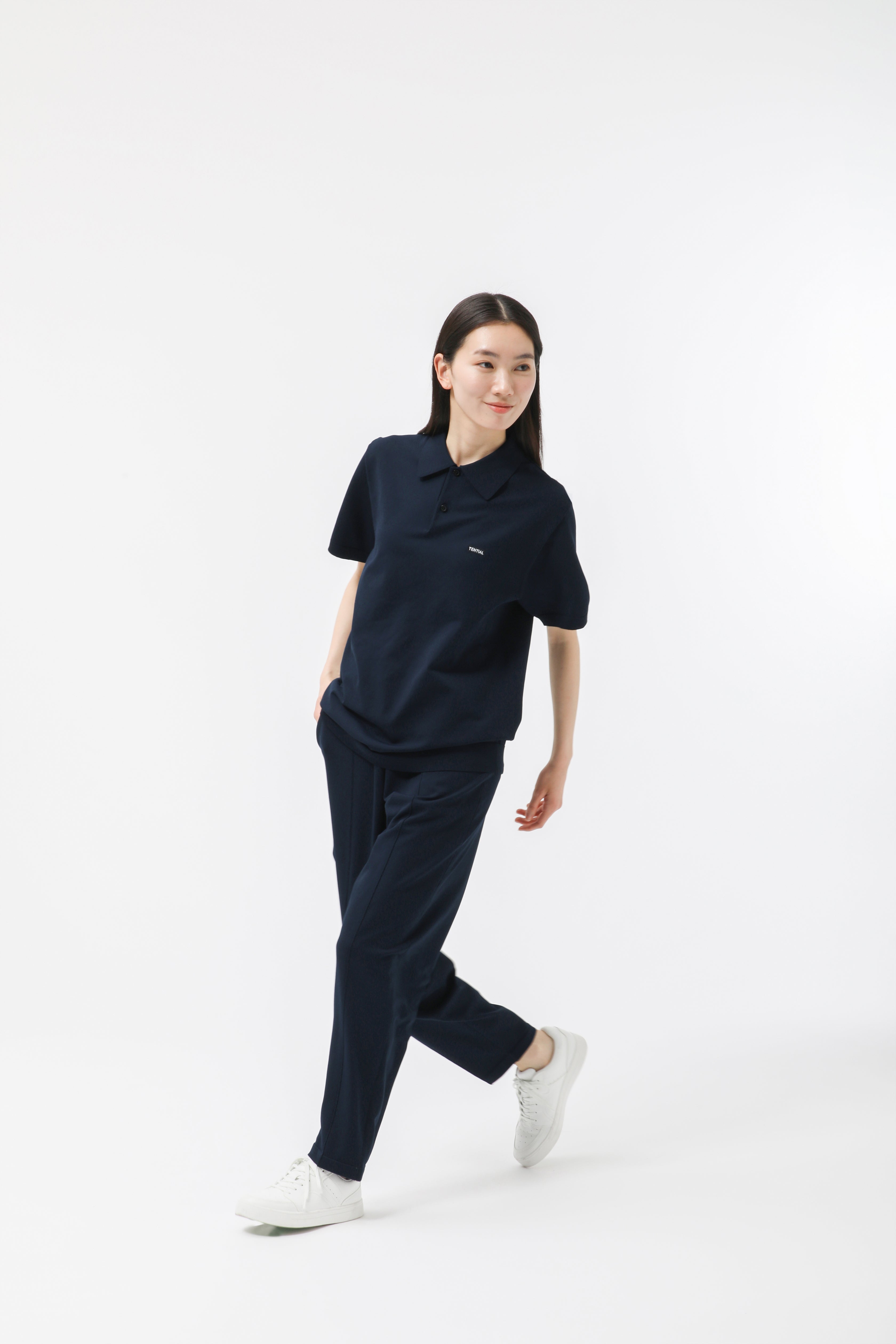 MIGARU Light Knit Short Sleeve Polo Shirt / Long Pants