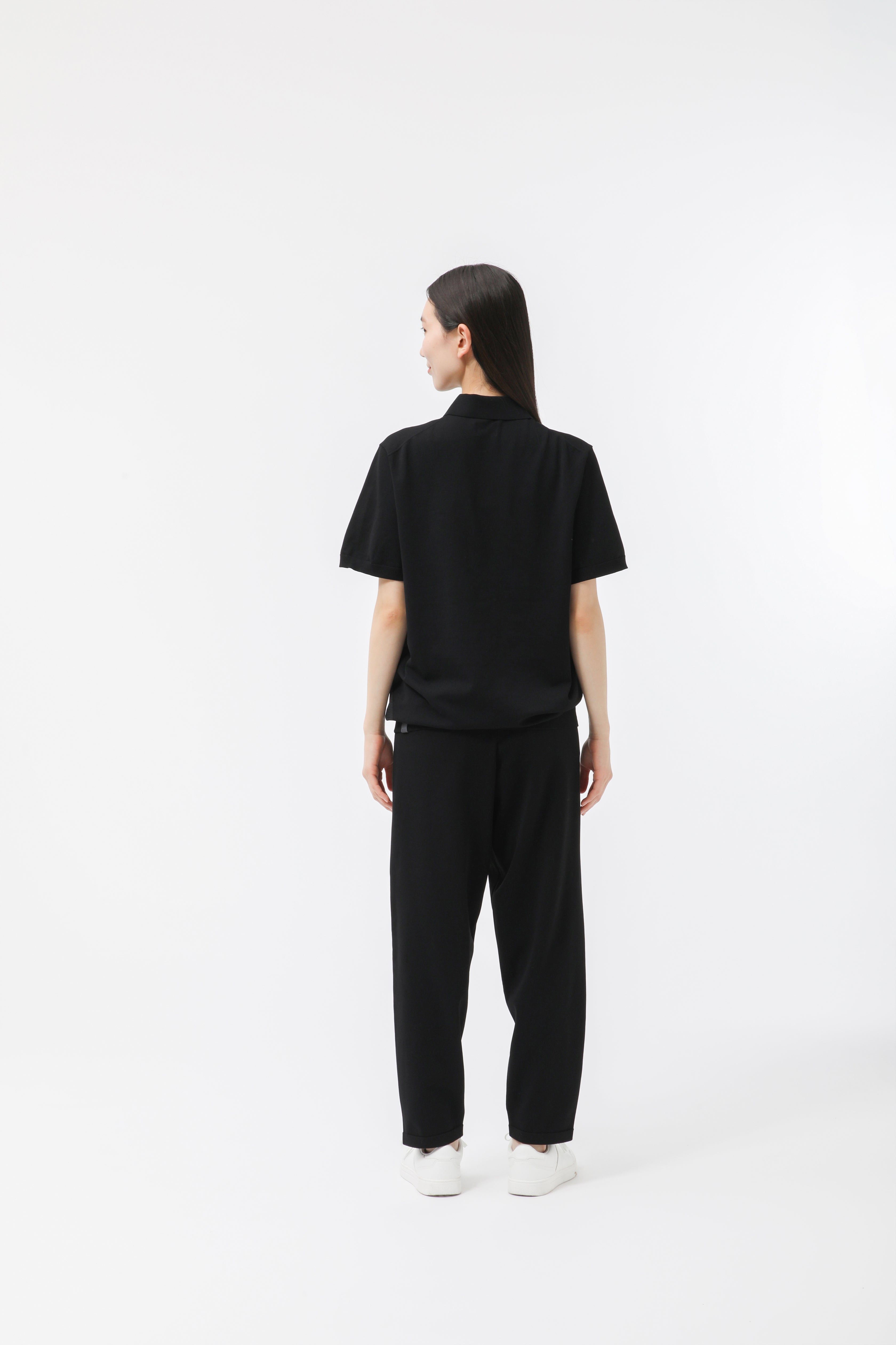 MIGARU Light Knit Short Sleeve Polo Shirt / Long Pants