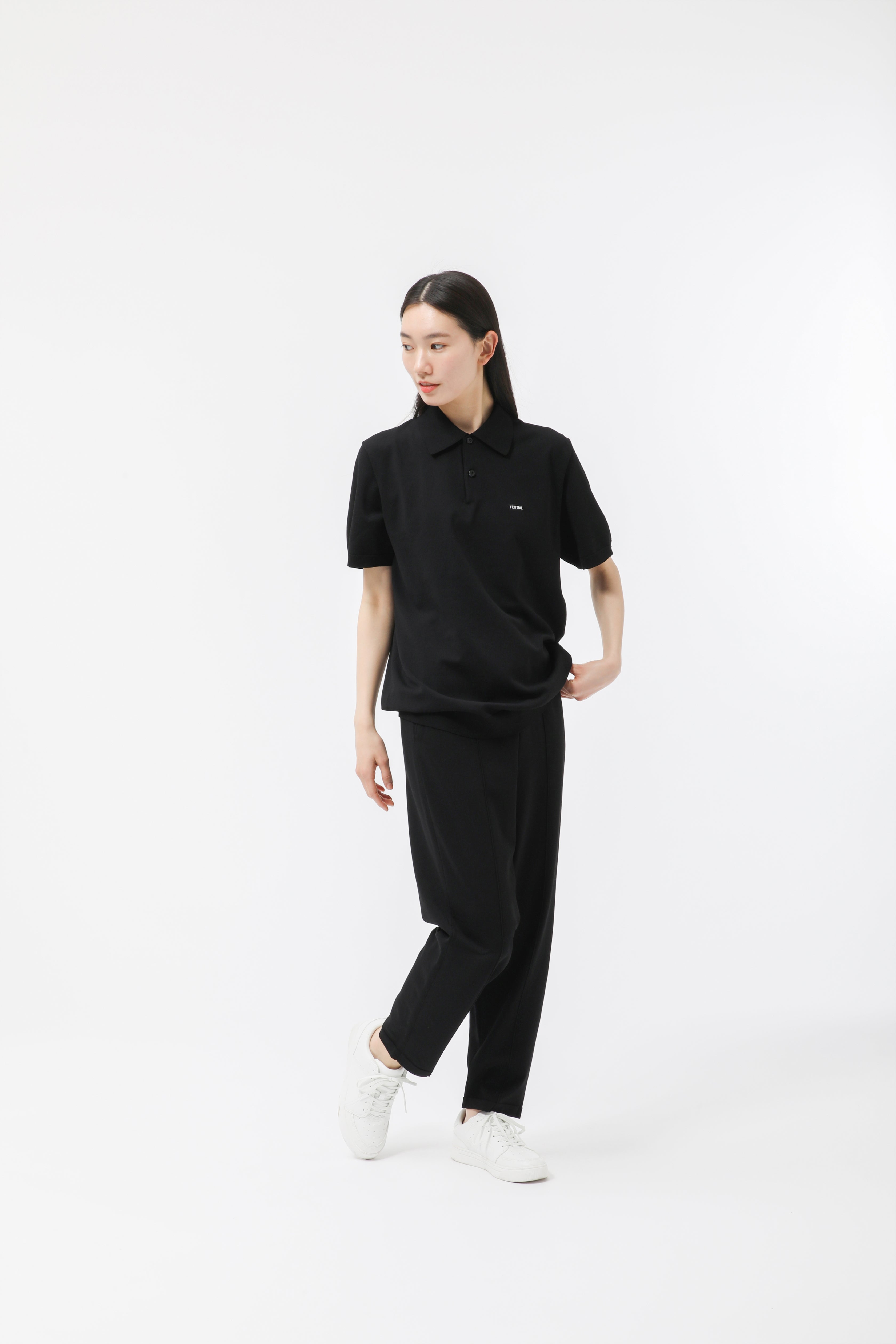 MIGARU Light Knit Short Sleeve Polo Shirt / Long Pants