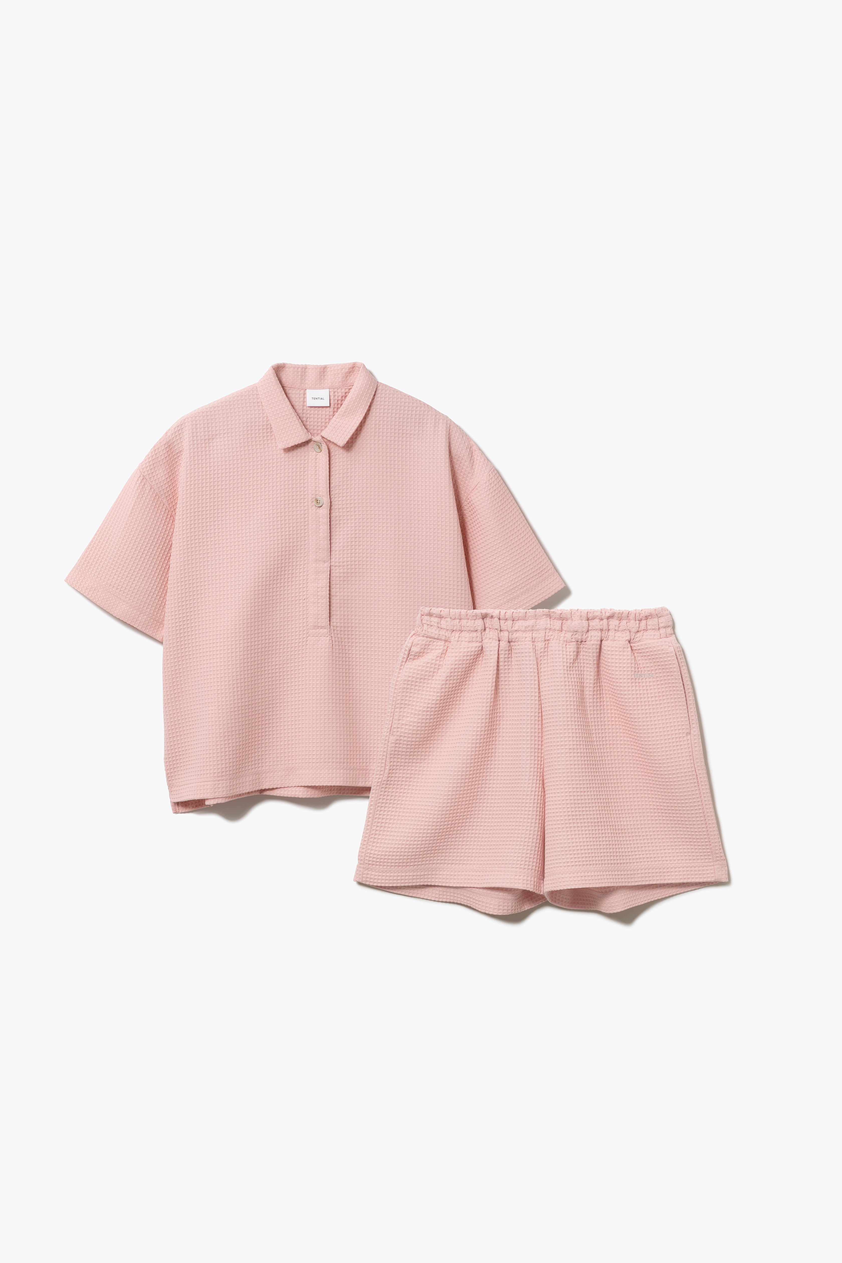 BAKUNE Waffle Women's Short Sleeve Button Down Pullover / Short Pants