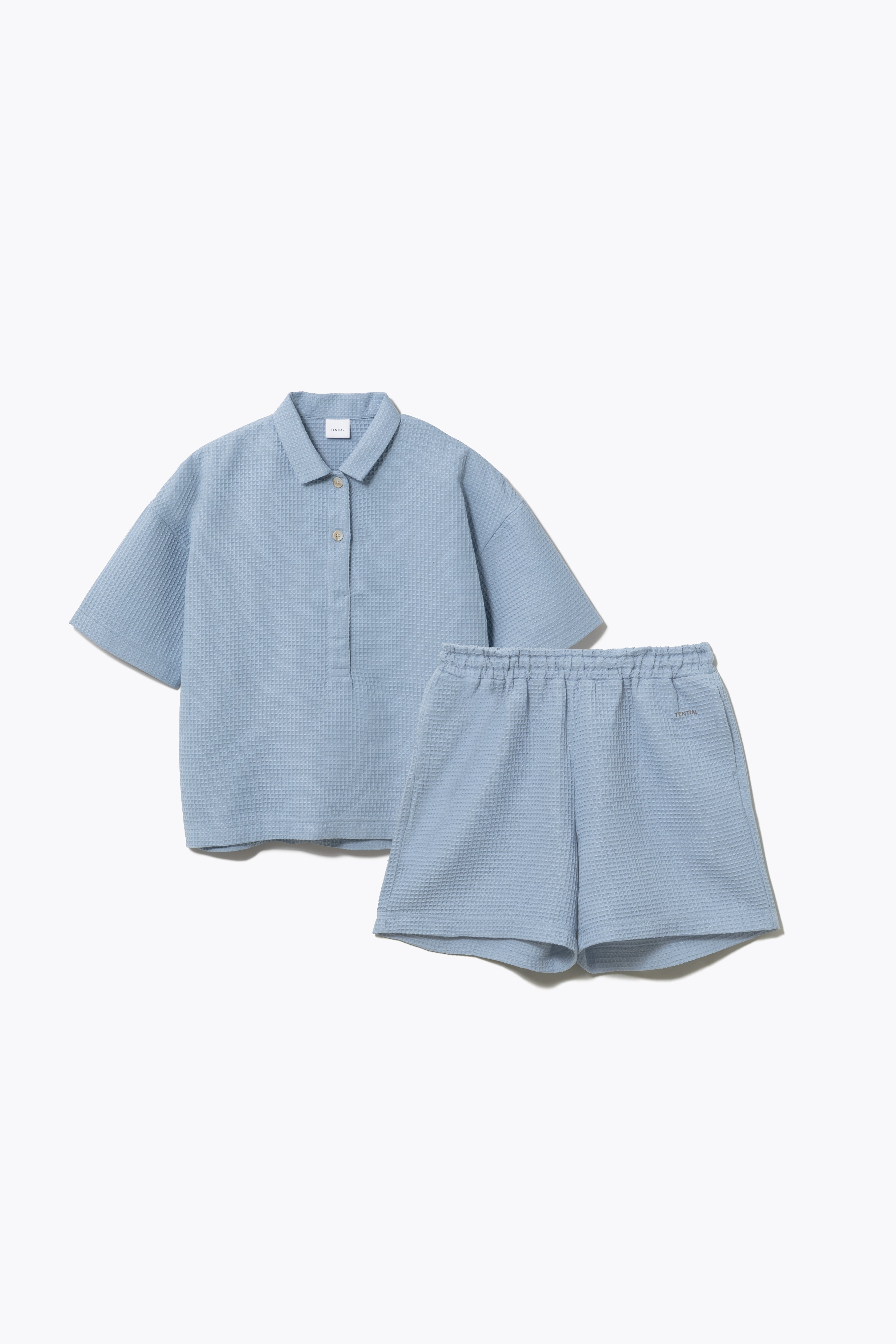 BAKUNE Waffle Women's Short Sleeve Button Down Pullover / Short Pants