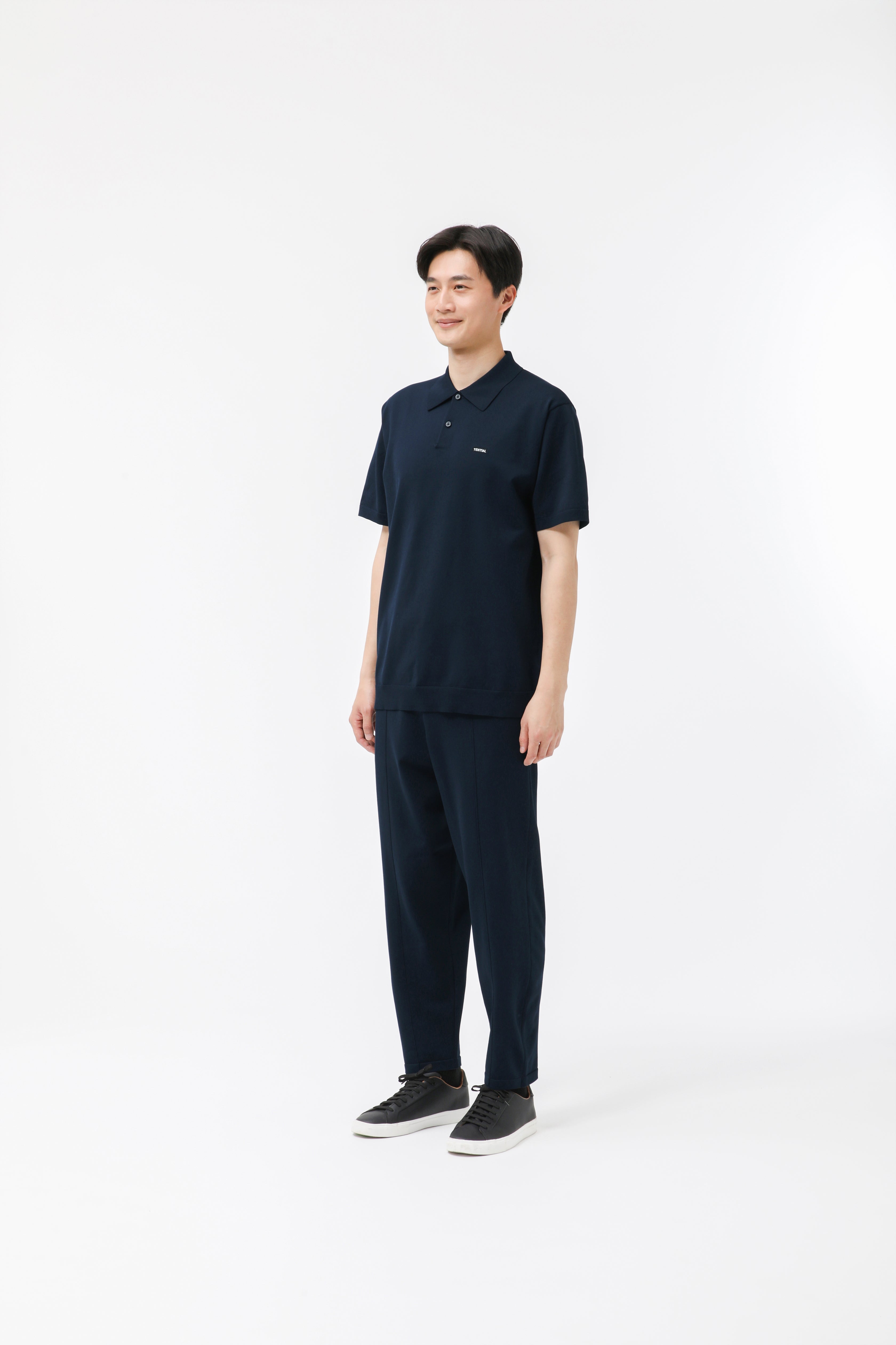 MIGARU Light Knit Short Sleeve Polo Shirt / Long Pants