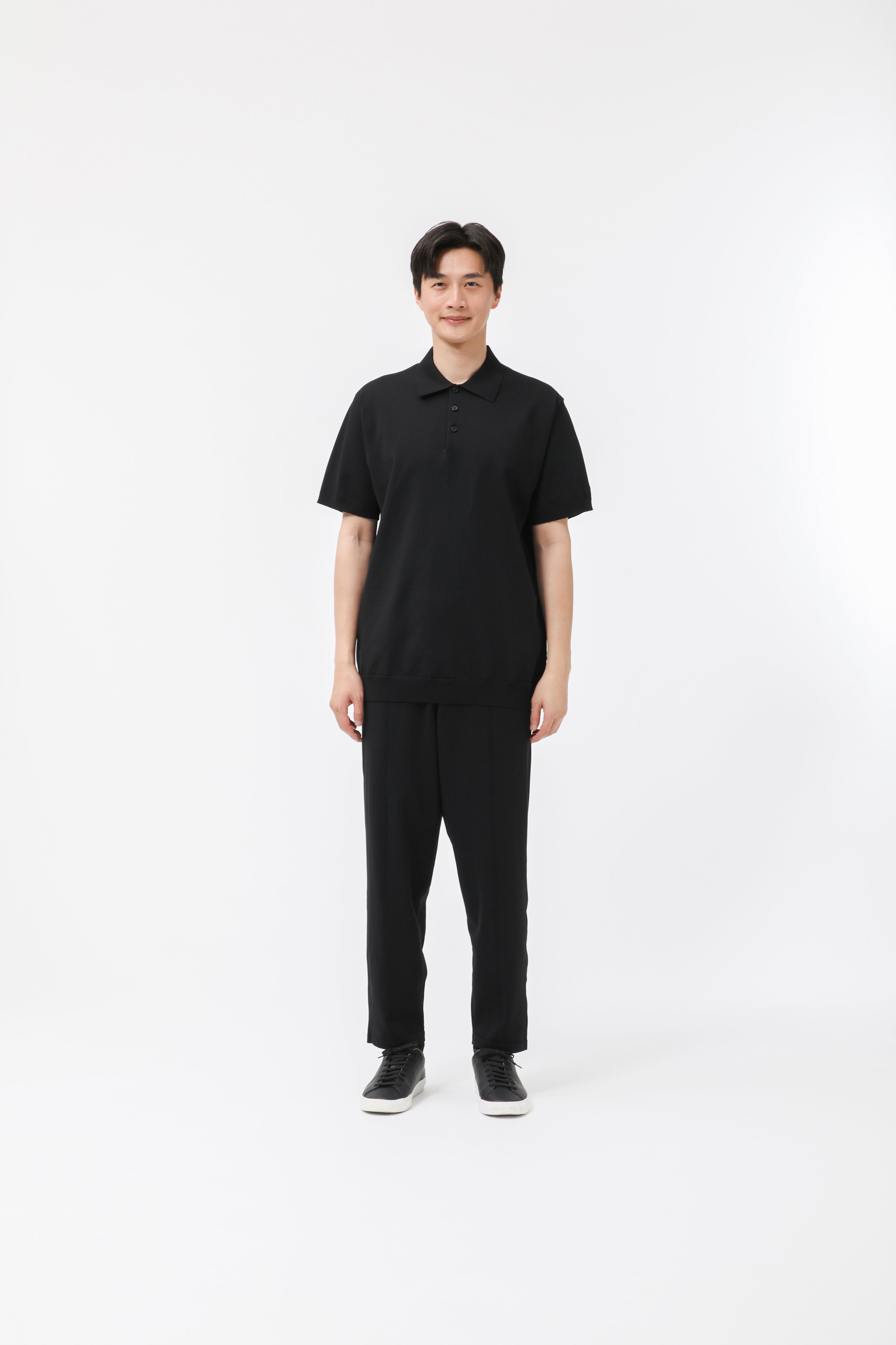 MIGARU Light Knit Short Sleeve Tailored Polo Shirt / Long Pants
