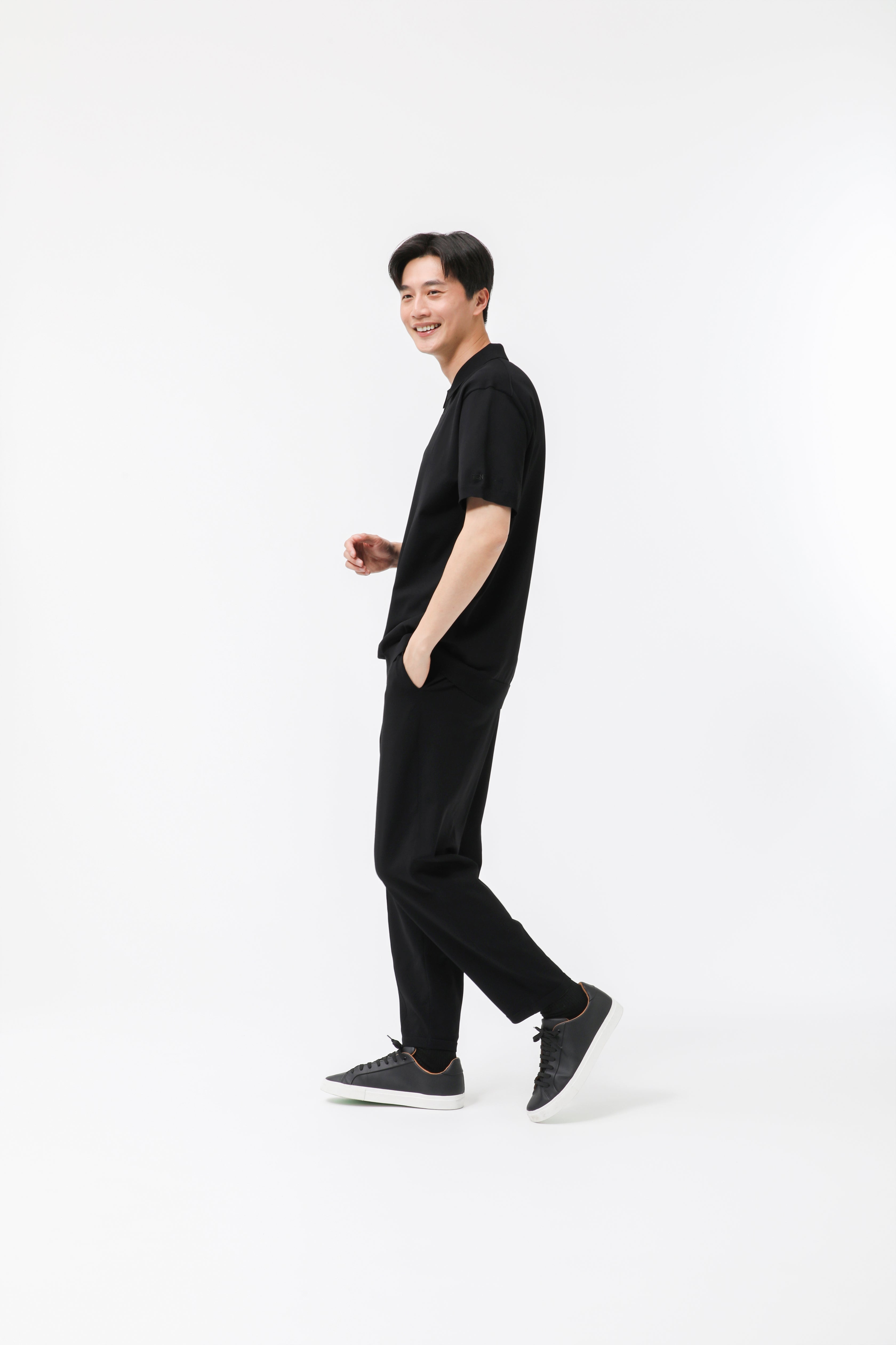 MIGARU Light Knit Short Sleeve Tailored Polo Shirt / Long Pants